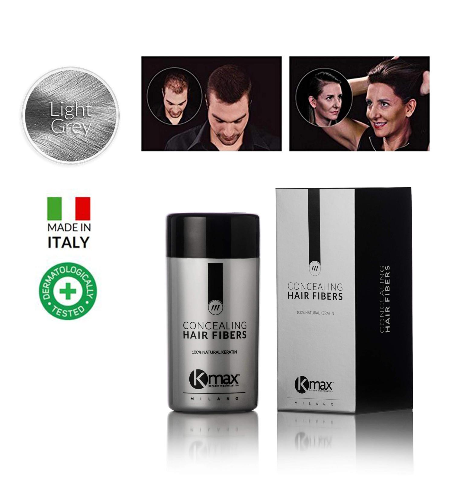 Kmax Keratin Hair Fiber 27.5 gr - Light Grey Hair Thickener | Bulk Hair Thickening Solution for Fuller Hair - Buy Online on GoSupps.com