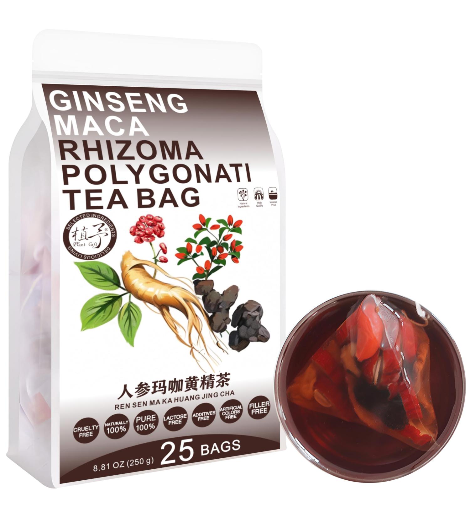 100% Natural Ginseng Maca rhizoma polygonati Tea Bag 250g/8.81oz (10g*25bags) Goji Mulberries Huangjing Natural Herbal Tea Combination Herbal Tea Independent Pouch Packaging Herbal Tea Substitute Tea - Buy Online on GoSupps.com