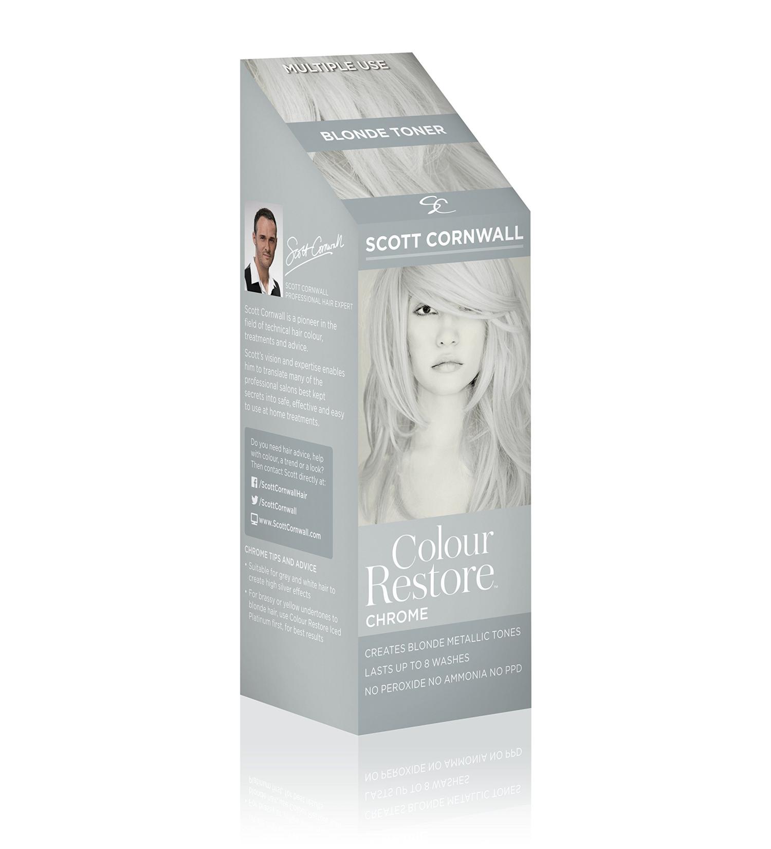 Scott Cornwall Colour Restore Chrome Toner - Pure Silver Metallic Blonde Tones - PPD & Peroxide Free - Vegan Friendly - Deep Conditioner for Bleached & Grey Hair - 100 ml - Buy Online on GoSupps.com