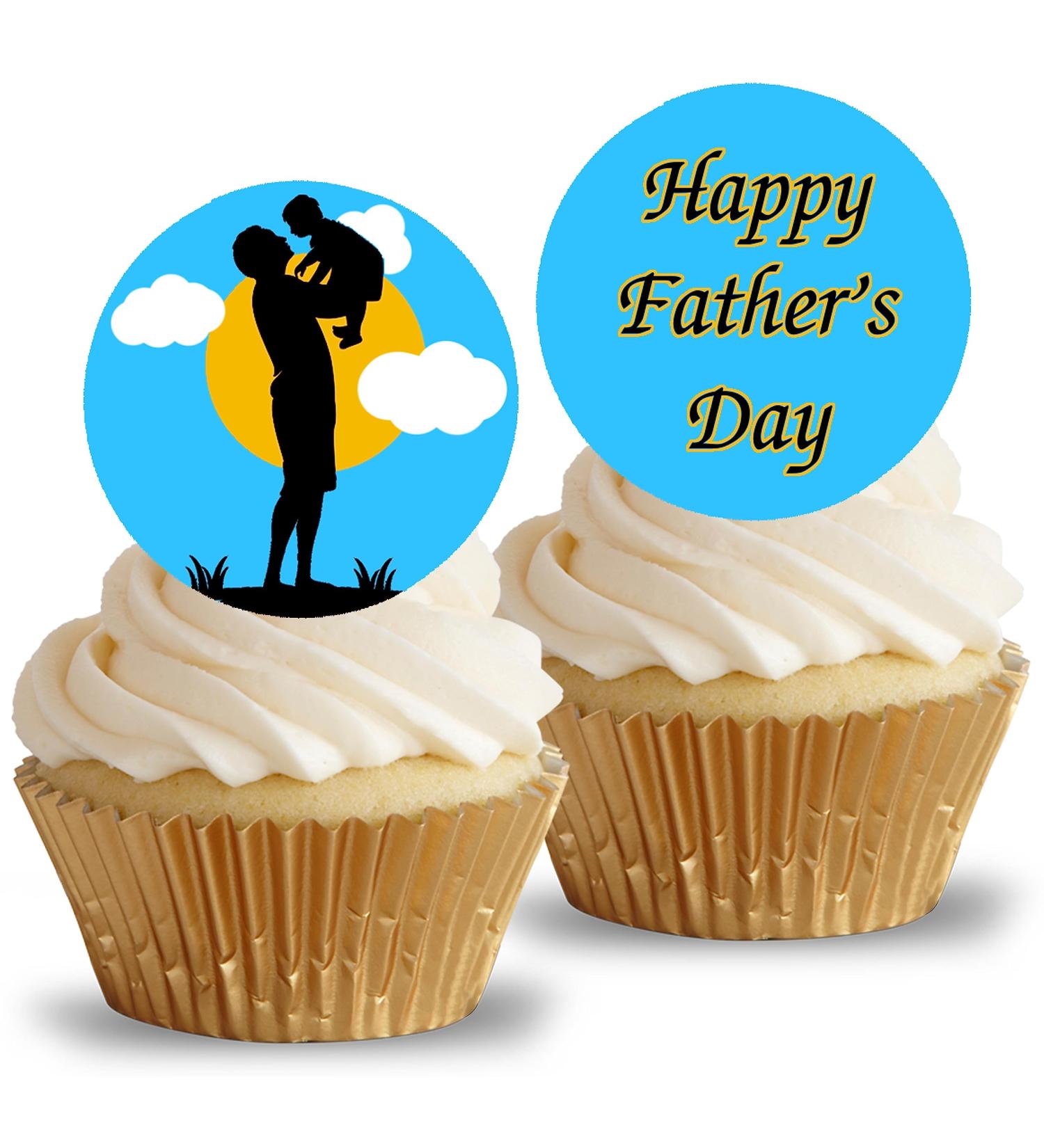 24 x Pre-Cut Happy Father's Day 2 Edible Stand up Wafer/Rice Paper Cupcake Cake Dessert Toppers Birthday Party Decorations (Father's Day 2)