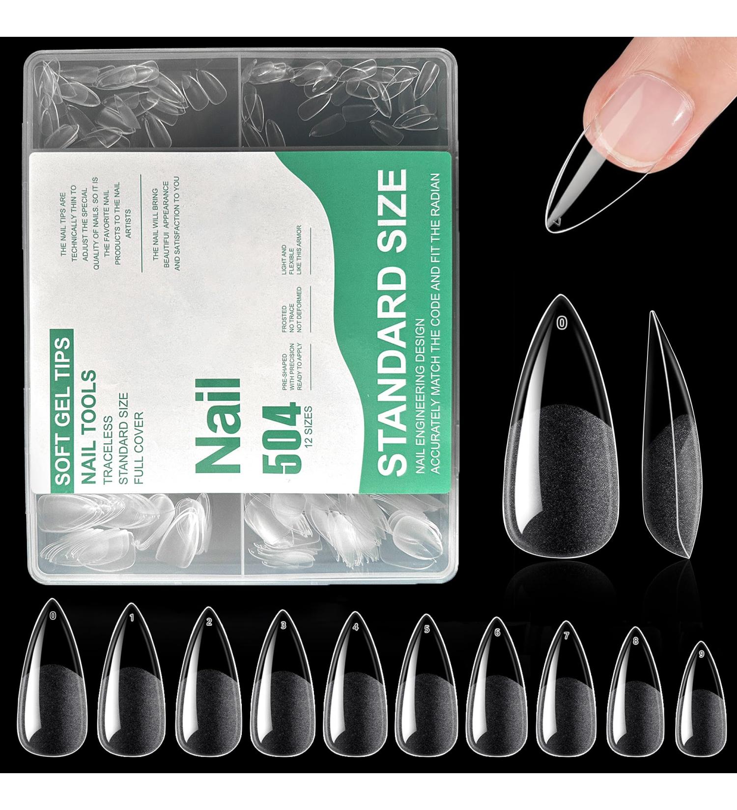 504 Pieces Soft Gel Almond Nail Tips - Full Cover Fake Nails Set with Glue for Nail Studios & DIY Art | 10 Sizes Available - Buy Online on GoSupps.com