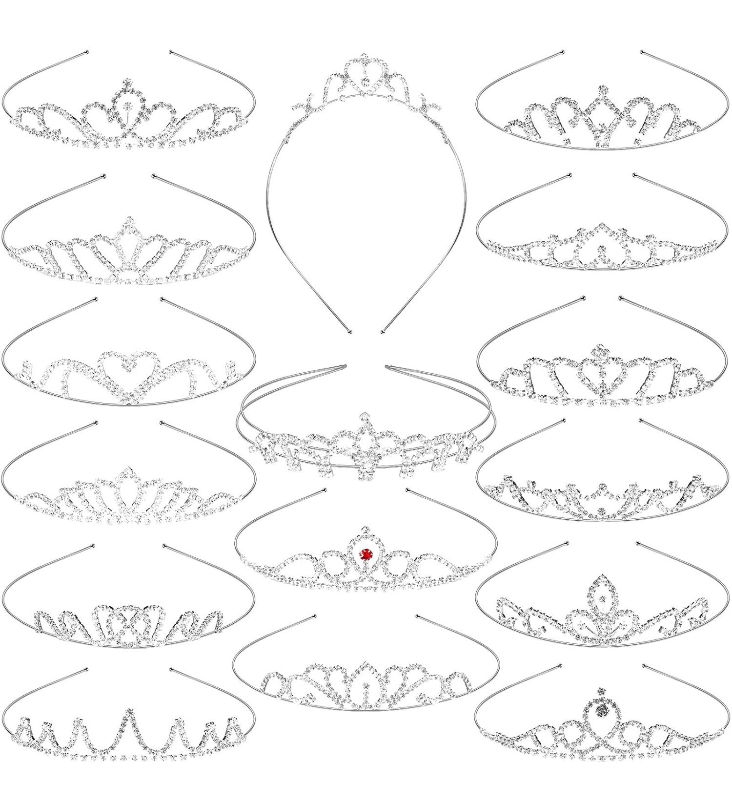 Silver Rhinestone Crystal Princess Tiara Crown - 16 Pieces for Girls Birthday, Prom, Wedding | Kids Headband for Party Pageant - Buy Online on GoSupps.com