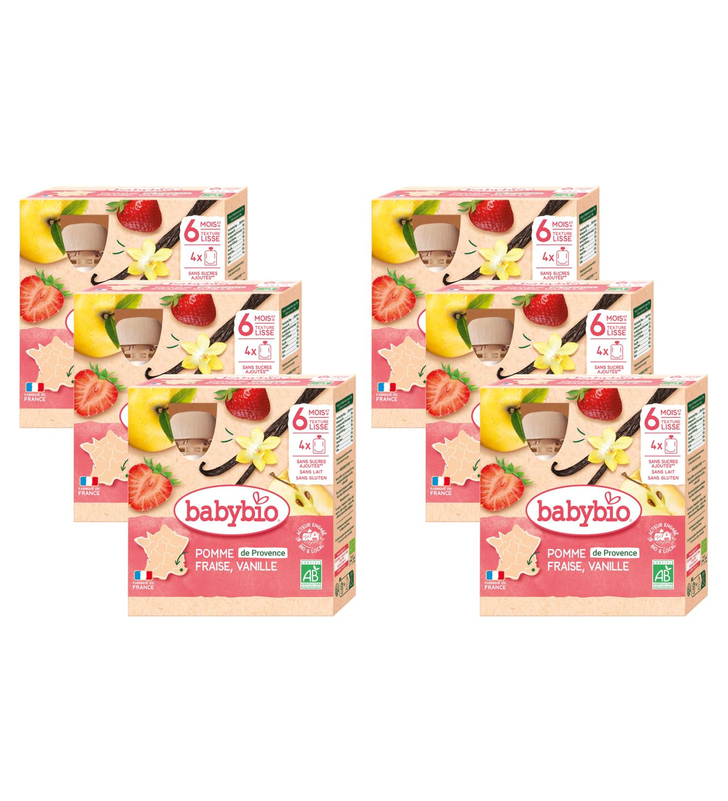 BABYBIO - Strawberry Vanilla Apple Bottles - Organic - 4x90g - Pack of 6 - Buy Online on GoSupps.com