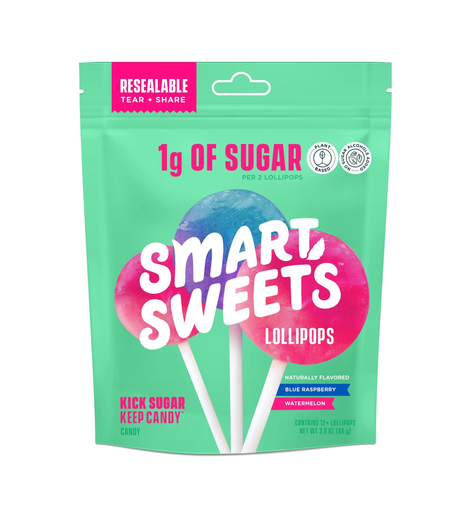 SmartSweets Lollipops - Blue Raspberry & Watermelon, 3oz | Low Sugar, Low Calorie, Vegan, Gluten-Free, Non-GMO | Healthy Snack for Kids & Adults - Buy Online on GoSupps.com