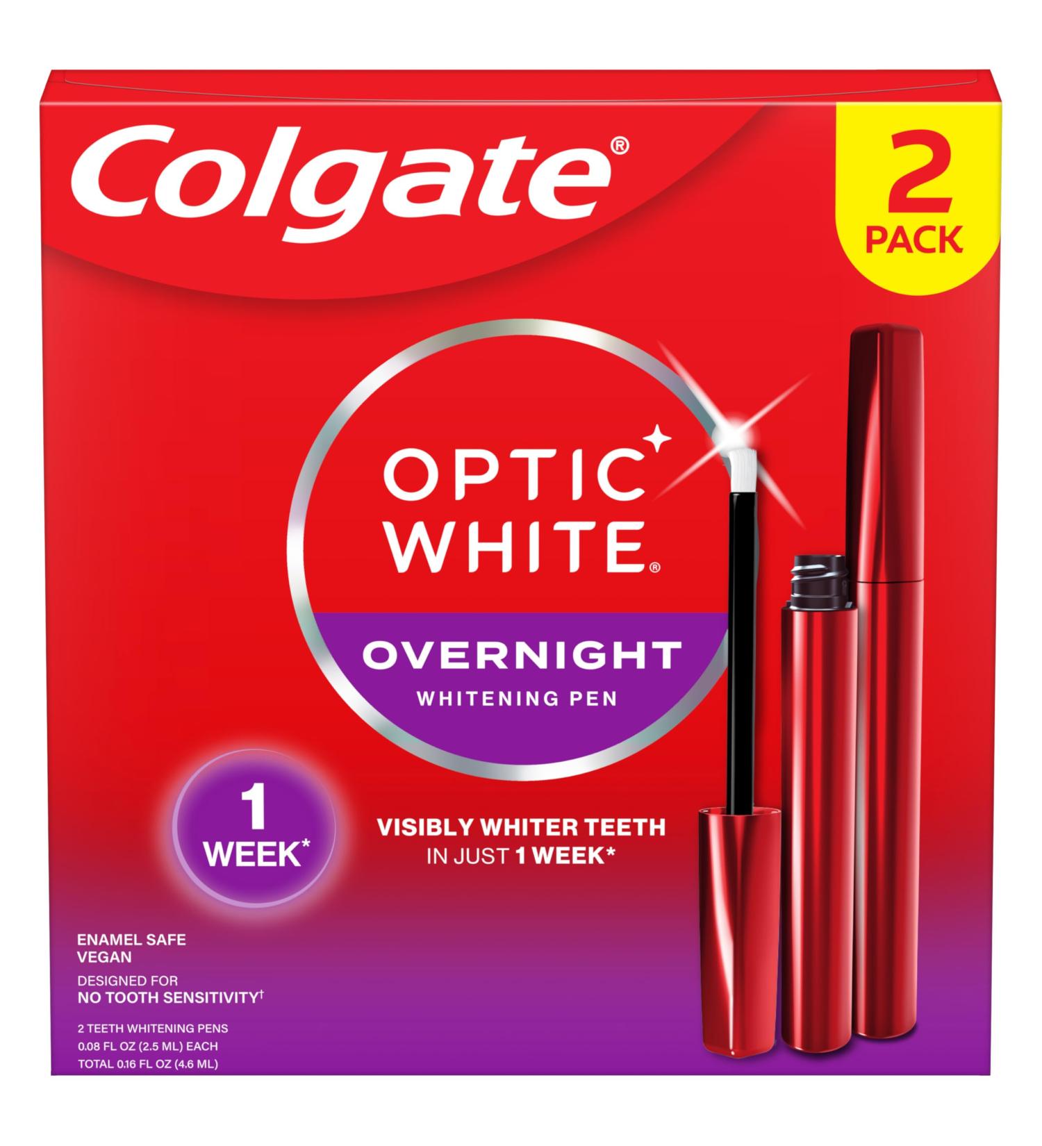 Colgate Optic White Overnight Teeth Whitening Pen Enamel Safe and Vegan Teeth Stain Remover to Whiten Teeth Teeth Whitening for Sensitive Teeth 35 Nightly Treatments Per Pen 0.08 Oz 2 Pack 0.4 Ounce (Pack of 2) Overnig  - Buy Online on GoSupps.com