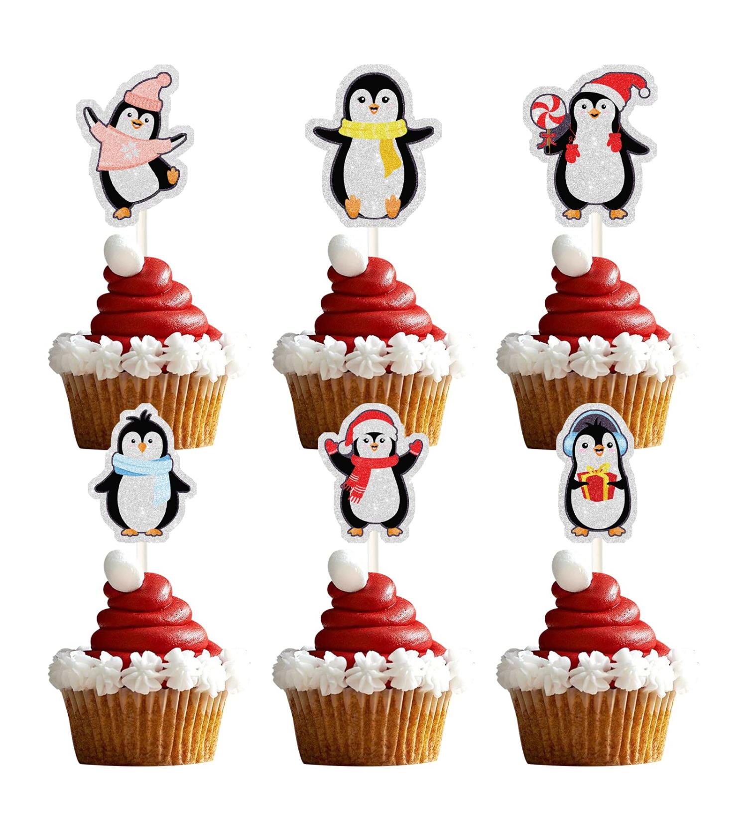 GUGUWEN Glitter Set Of 18 Glitter Winter Penguin Cupcake Topper Cute Penguin Interesting Funny Cupcake Dessert Toppers Winter Christmas Happy New Year Party Decorations Party Decor - Buy Online on GoSupps.com