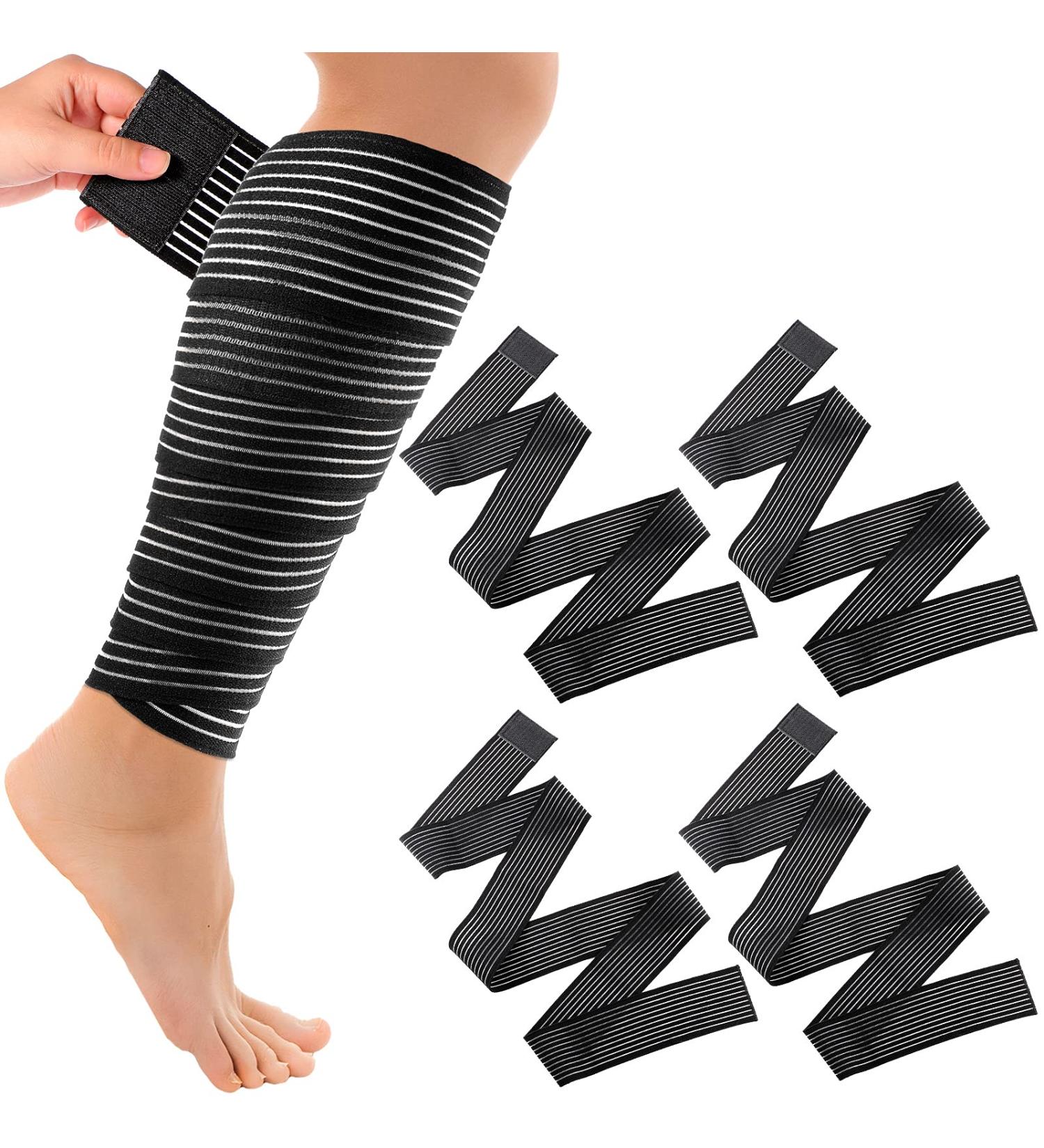 Elastic Calf Compression Bandage Leg Sleeve | Adjustable Lower Leg Wraps for Joint and Ligament Support | 4 Pack 70.86 Inch | Black - Buy Online on GoSupps.com
