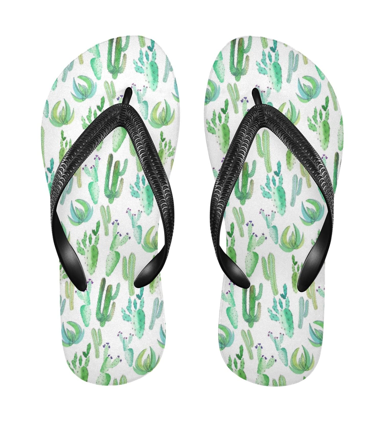 Mnsruu Tropical Cactus Flip Flops - Green Multicolor Size M/L | Unique Summer Footwear for Comfort and Style - Buy Online on GoSupps.com