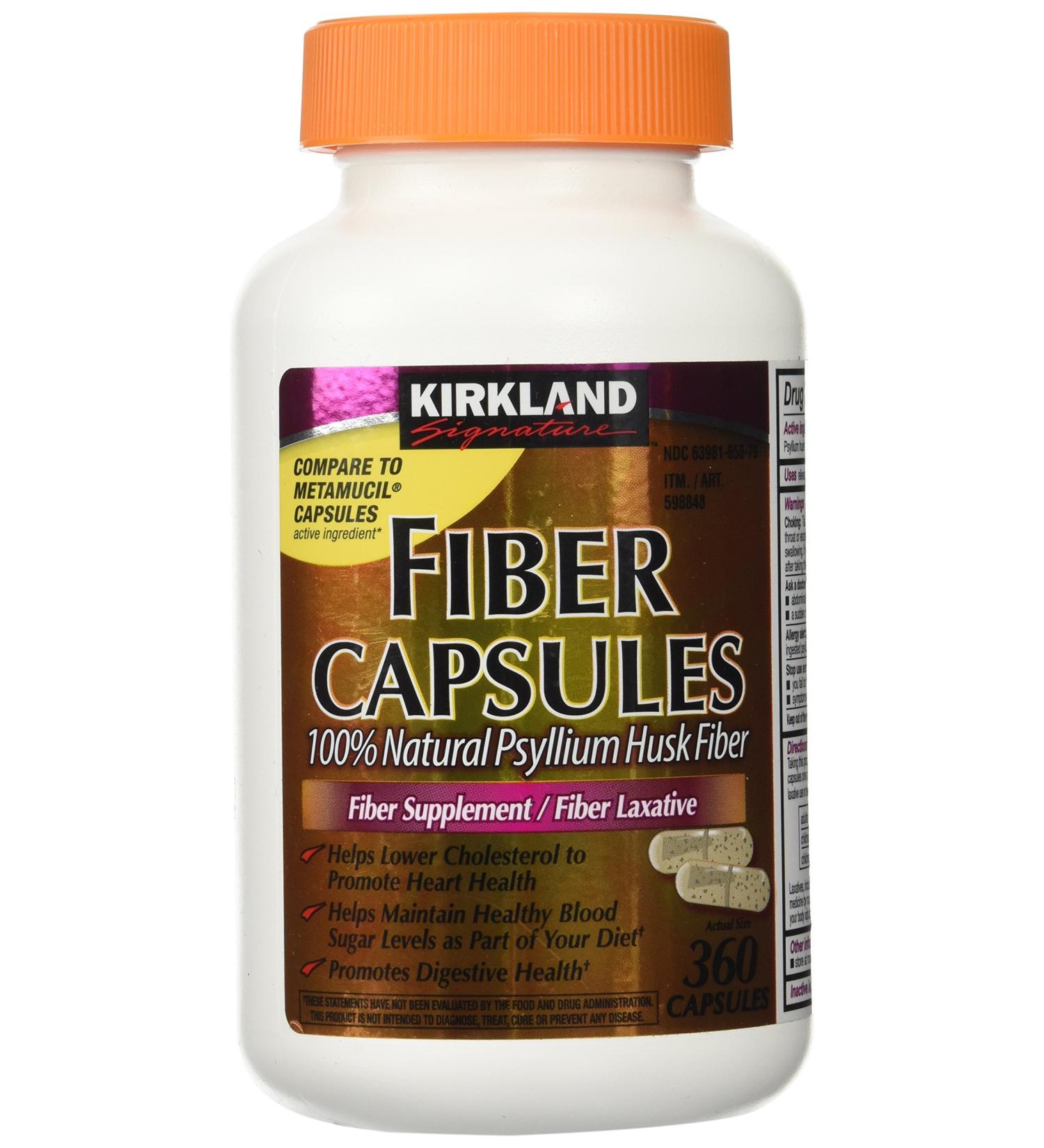 Kirkland Fiber Capsules 360ct for Regularity Fiber Supplement, Compare to Metamucil Capsules 360 Count Pack - Buy Online on GoSupps.com