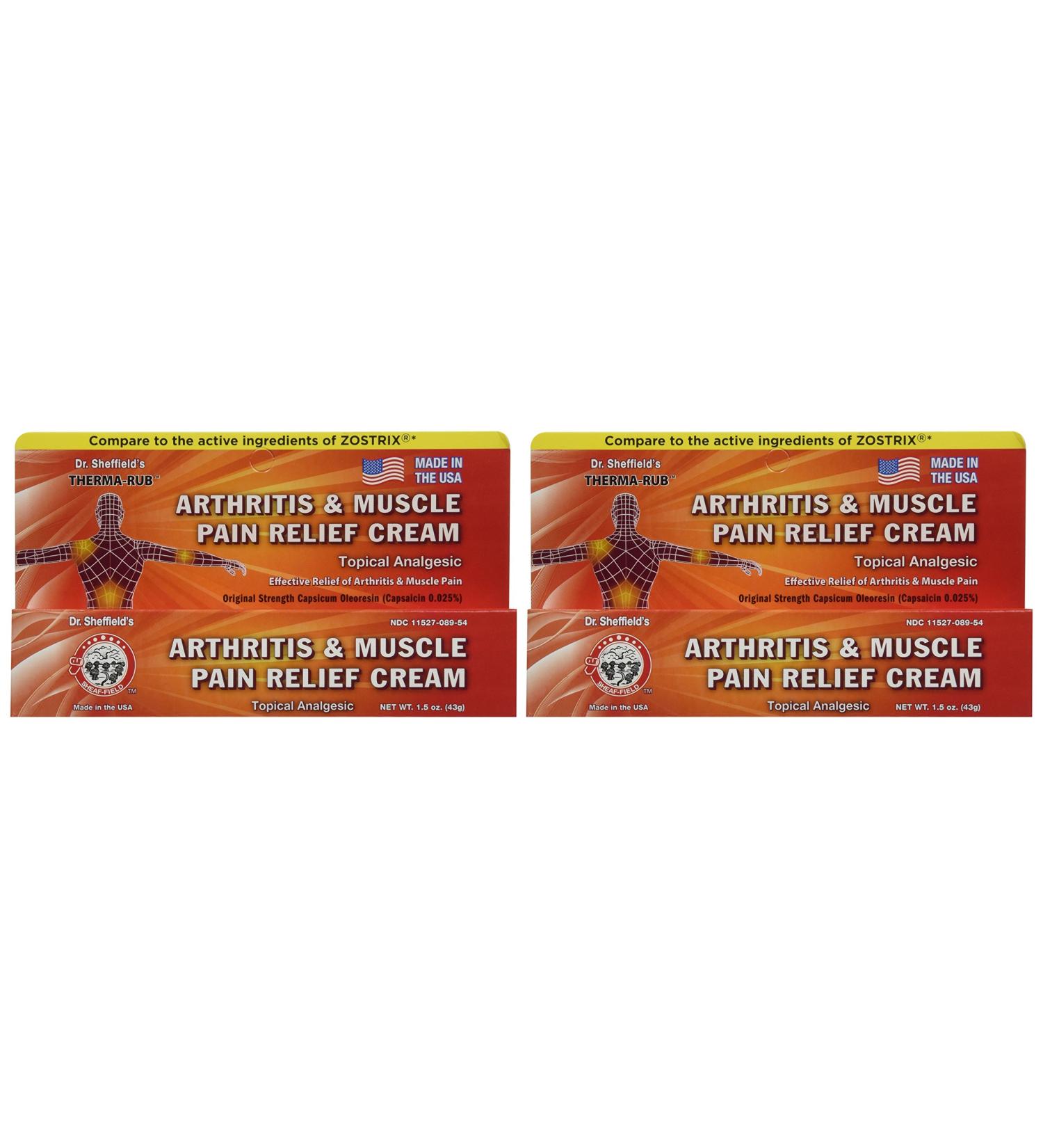 Dr. Sheffield's THERMA-RUB Arthritis and Muscle Pain Relief Cream 1.5 oz. Tube - 2-Pack - Buy Online on GoSupps.com