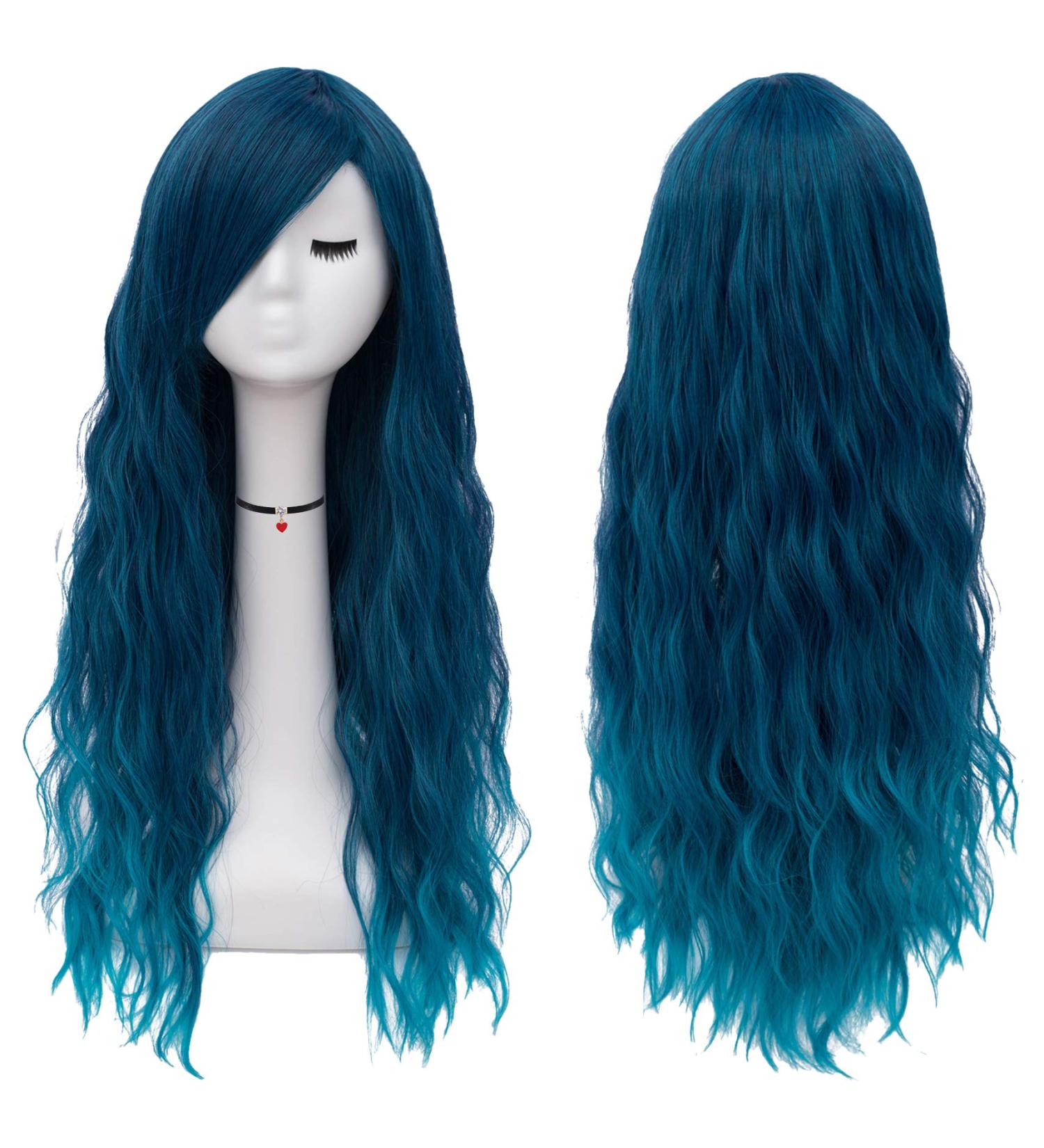 Mildiso 26 Blue Curly Wavy Wig with Bangs for Women - Natural and Cute | M062B - Buy Online on GoSupps.com