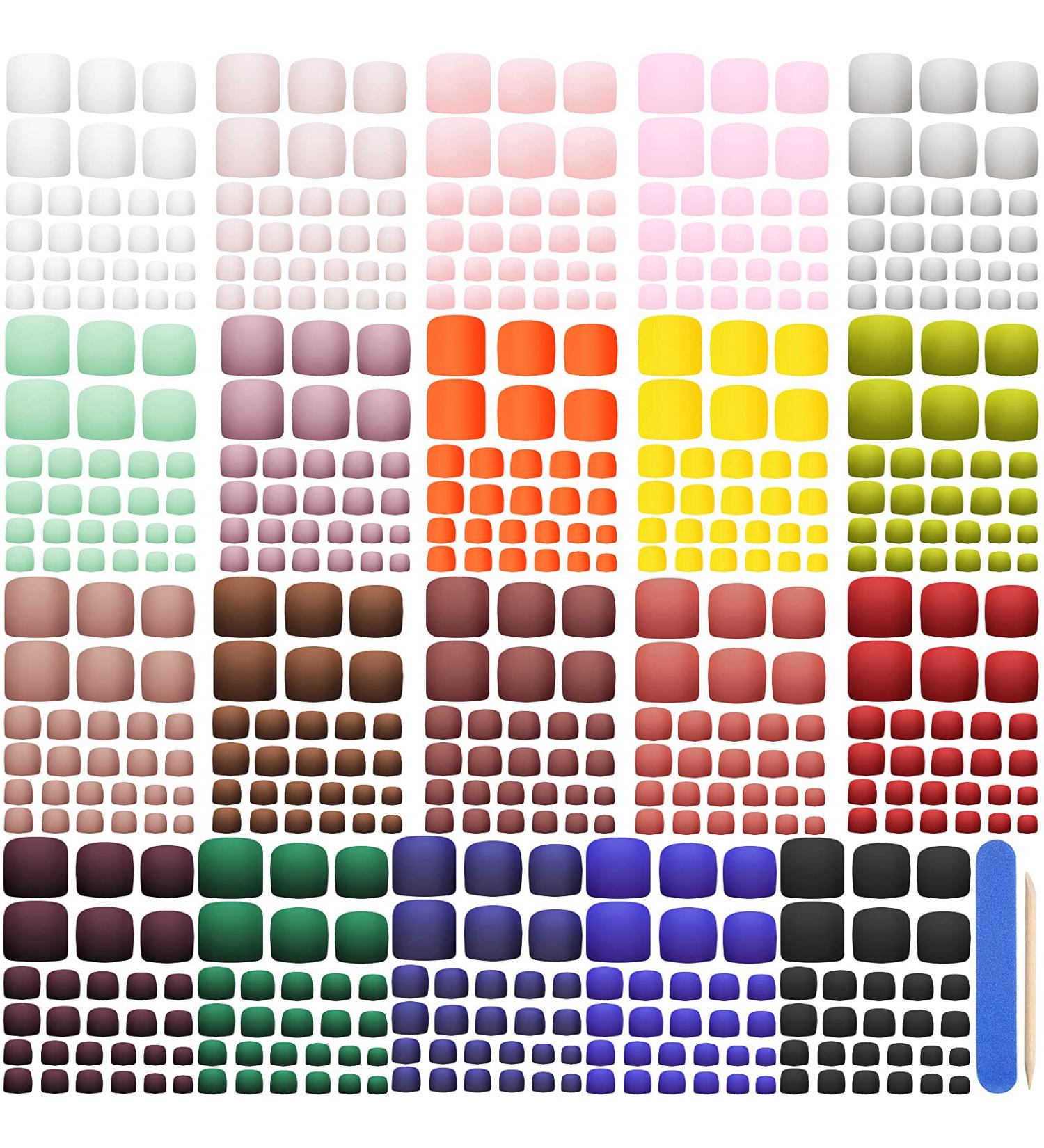 560-Piece False Toenails Set - 20 Sets of Artificial Toe Nails in 14 Sizes with Files and Stick - Perfect for Nail Art Salon and DIY Decoration (Classic Colors) - Buy Online on GoSupps.com