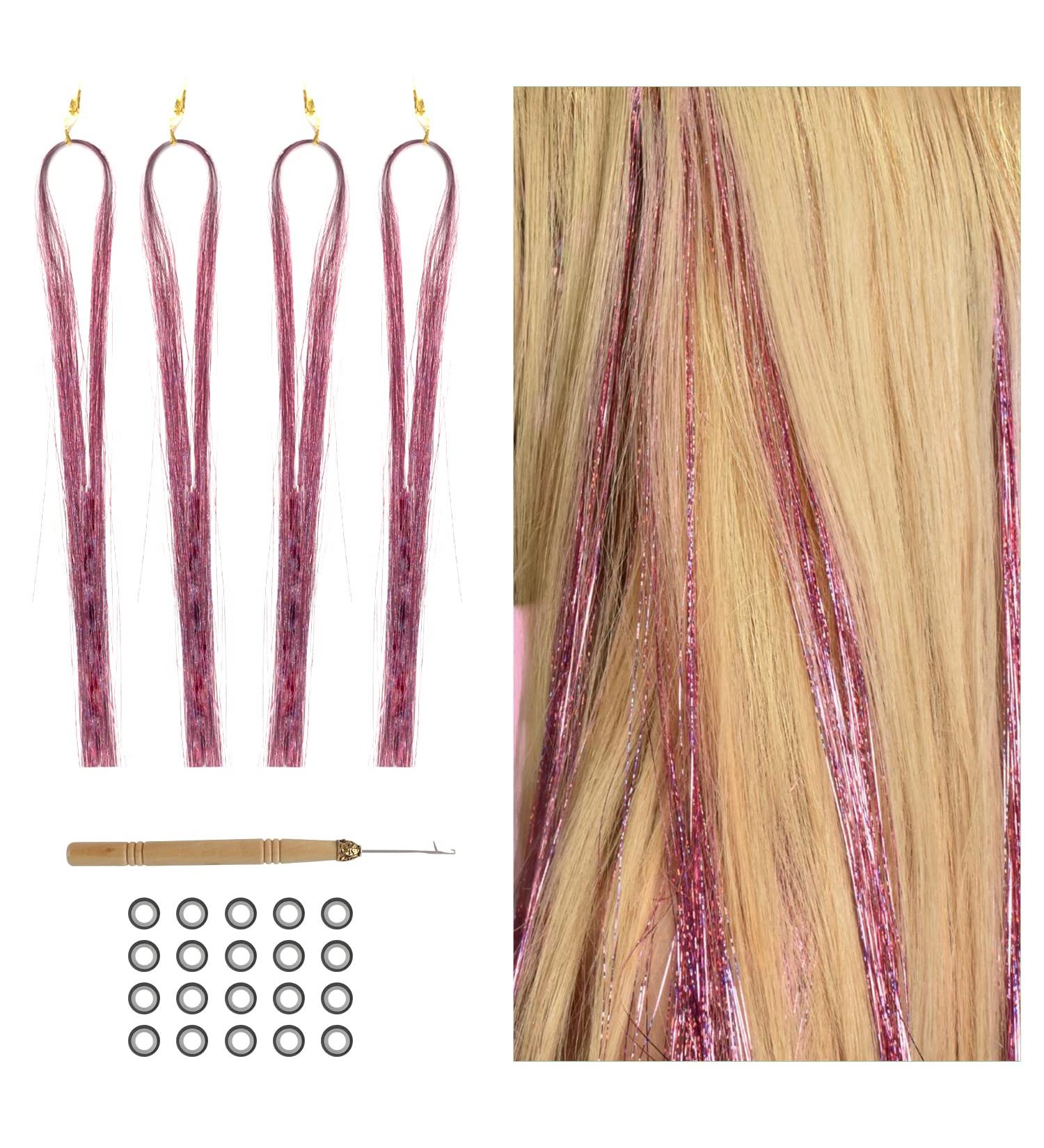 800 Glitter Strands of Hair Lametta | 120 cm Tinsel Hair Extensions | Pink & Purple Fairy Hair Kit - Buy Online on GoSupps.com