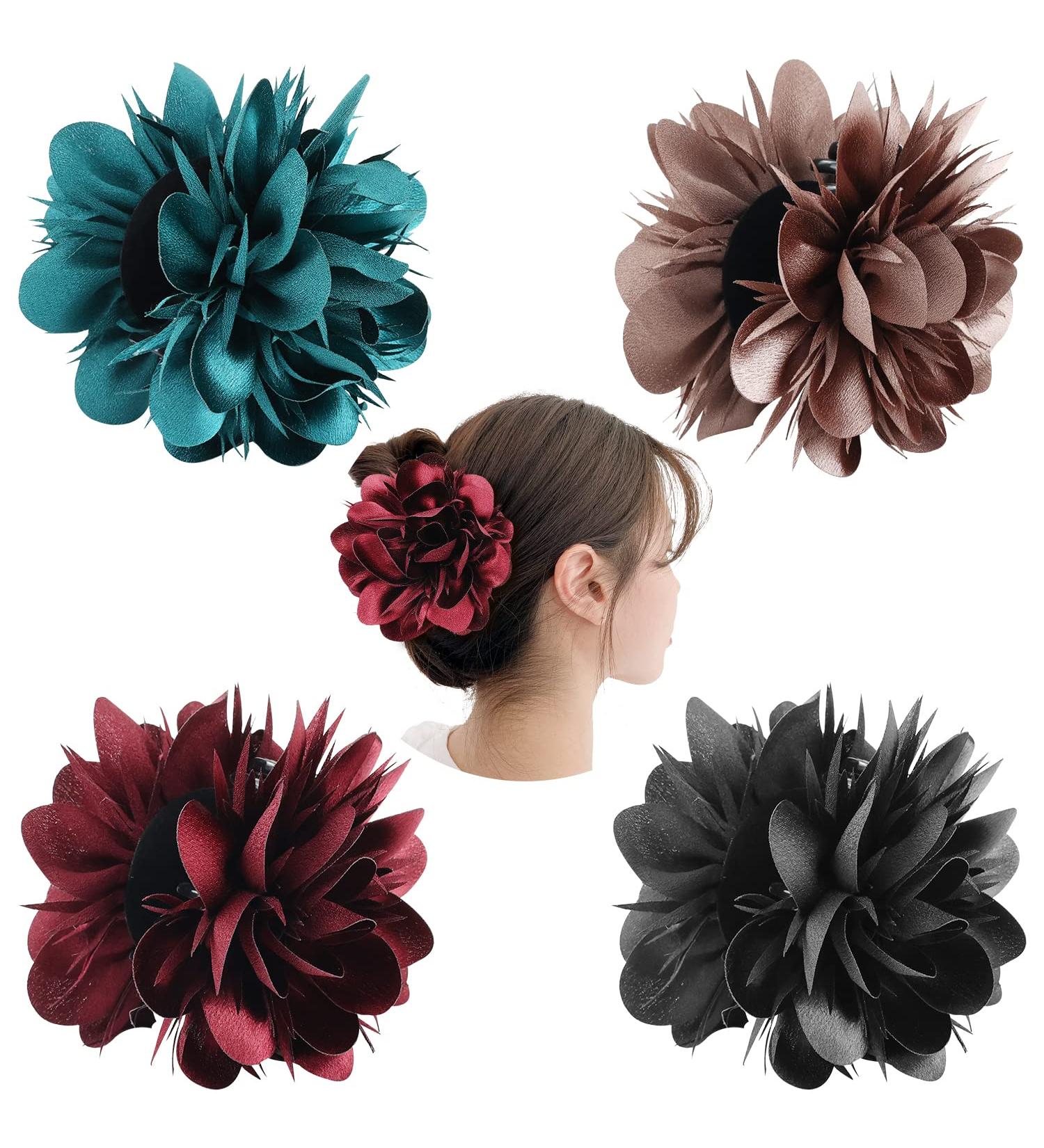 4 Pack Large Satin Rose Hair Claw Clips - Hair Accessories for Women and Girls - Buy Online on GoSupps.com