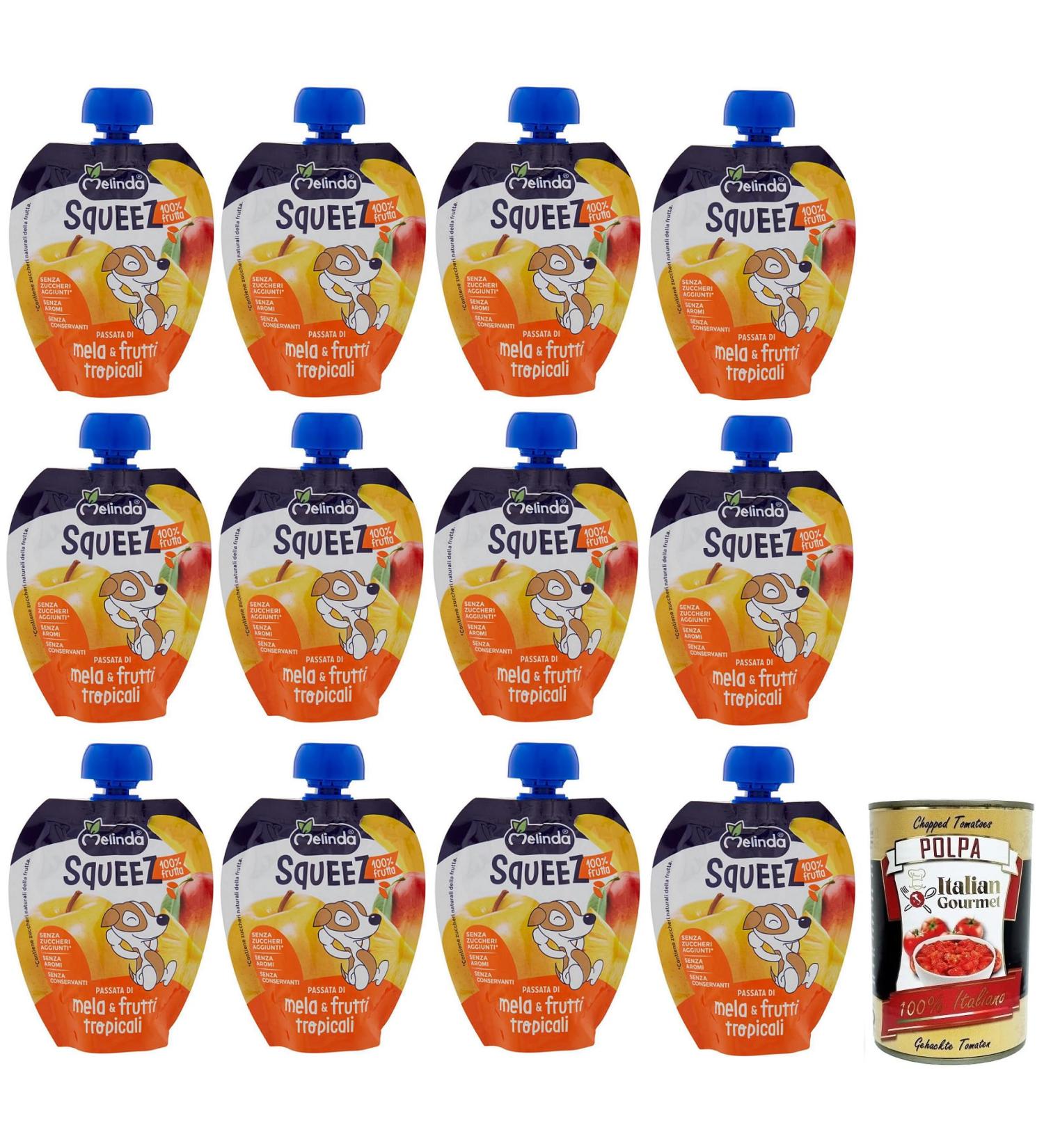 Italian Gourmet E.R. Melinda Mela & Frutti Tropicali 100% Apple and Tropical Fruit Puree 90 g + 400 g Box of 12 - Buy Online on GoSupps.com