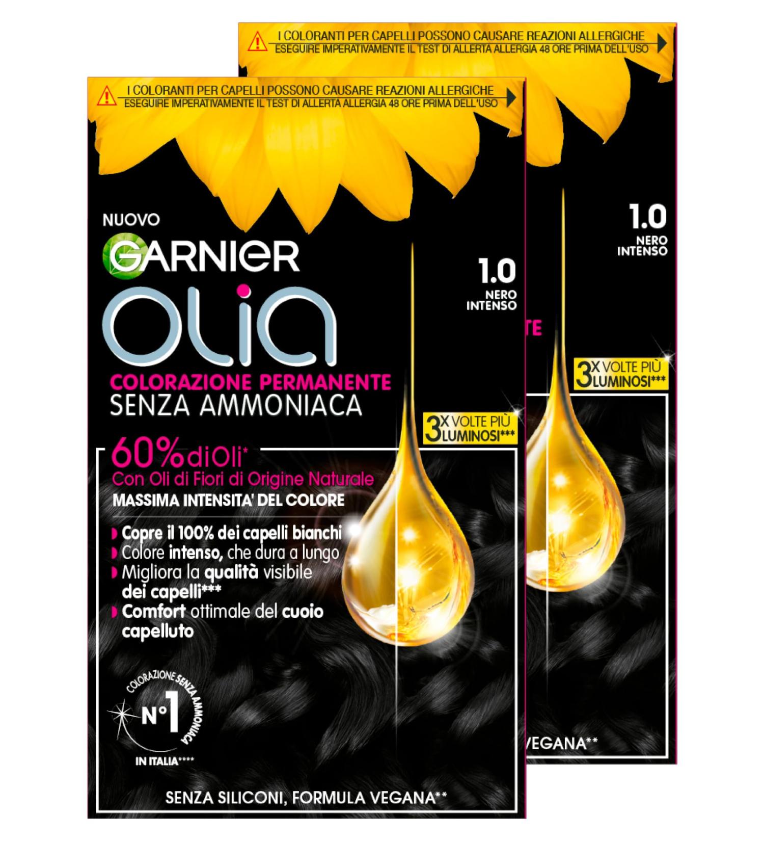 Garnier Olia Midnight Coloration Cheveux Coloration Permanente Couleur 1.0 Noir Intense Sans Ammoniaque Parfum D licat - 2 Teintes