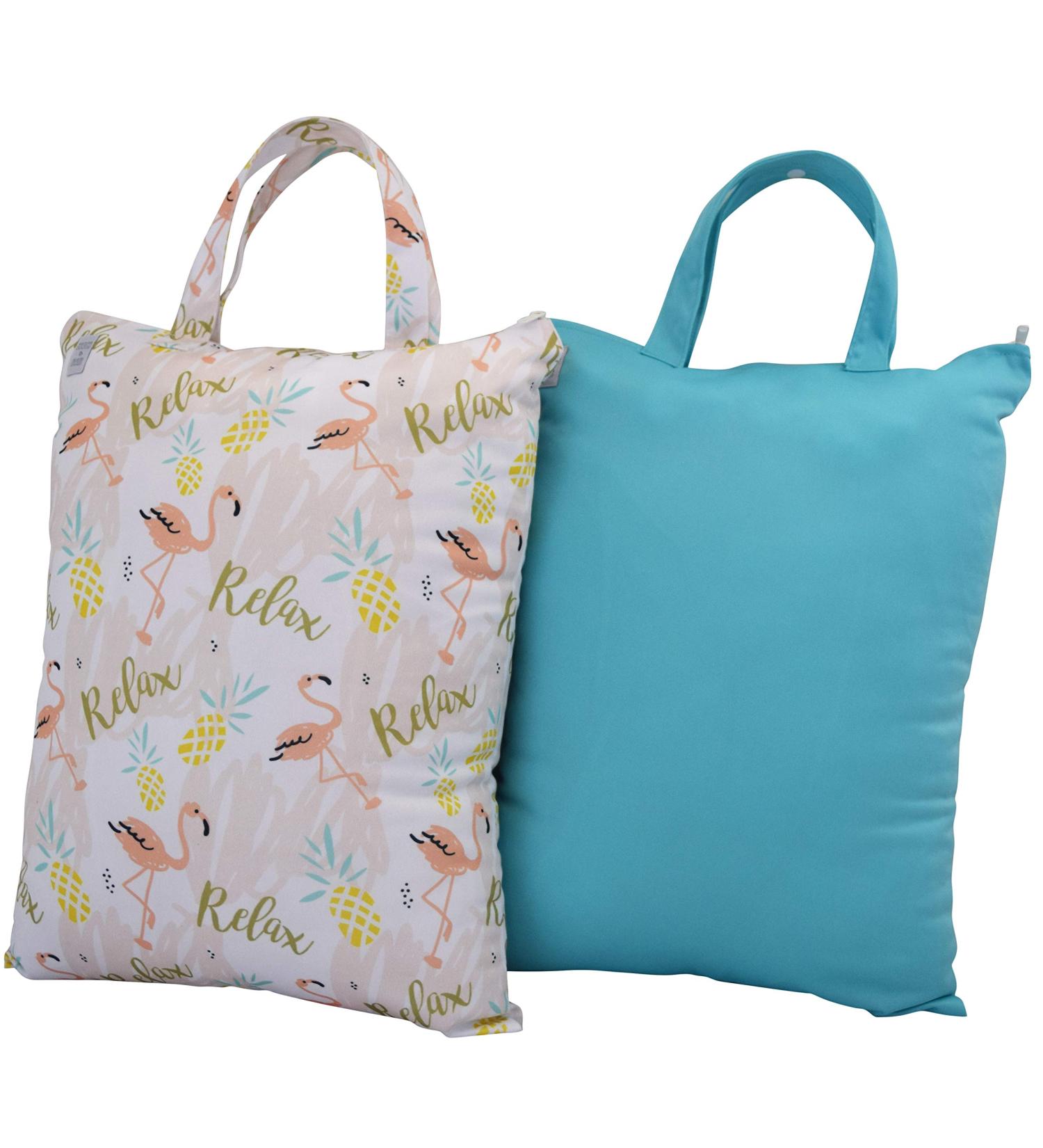 MOM & BAB Wet Bags 13.5 "Wide X 19"High| Water-Resistant |Odour Proof| Washable & Reusable | for: Cloth Diapers Daycare Wipes Towels Soiled Scrubs/Clothing Swimsuits (White & Green) "Relax" & Turquoise - Buy Online on GoSupps.com