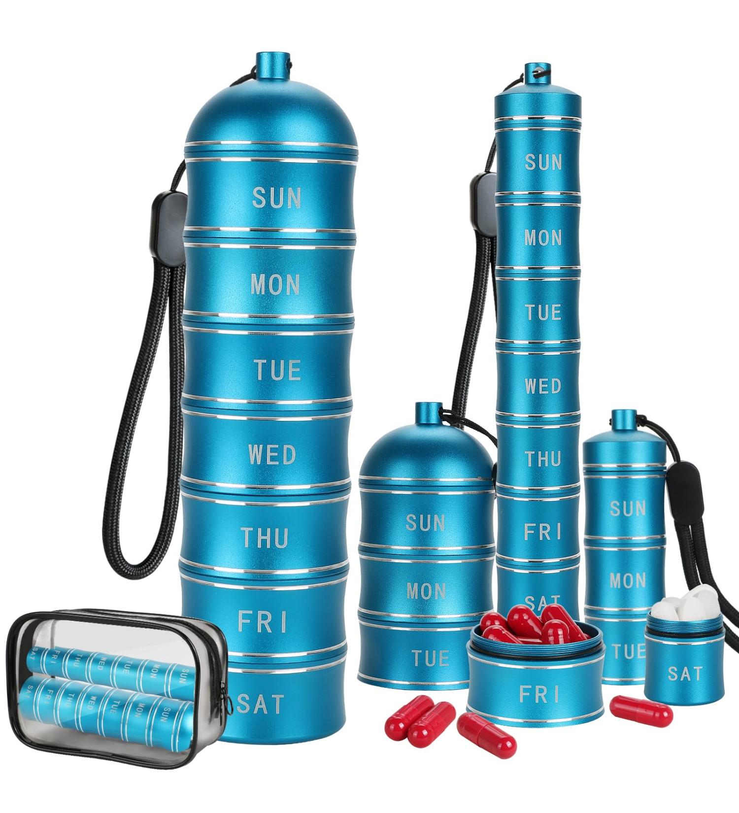 Stackable Waterproof Metal Pill Box | 7 Day Organizer for Vitamins Supplements & Nutraceuticals - 2 Pcs Travel Pill Box - Buy Online on GoSupps.com