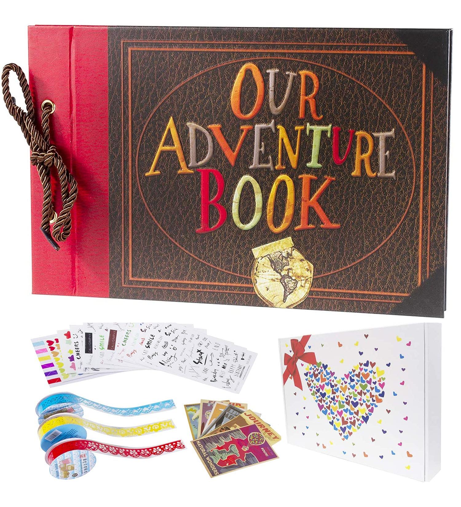 Our Adventure Book Scrapbook Pixar Up Handmade DIY Family Album | 11.8Lx7.6W Retro Photo Album with Embossed Letter Cover - Buy Online on GoSupps.com