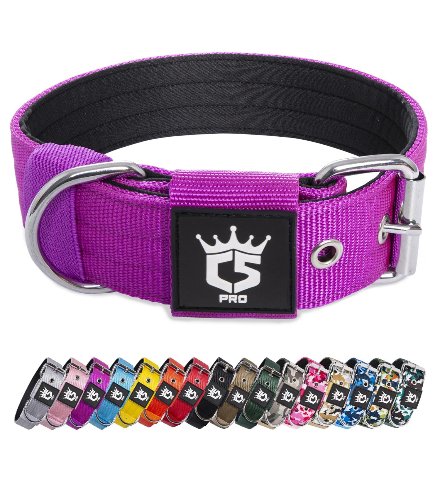 Tspro Tactical Dog Collar - Military Quality 3.8cm Wide Strong & Thick with Robust Metal Buckle - Adjustable Violet-M (44.5cm-5cm) - International Shipping Available - Buy Online on GoSupps.com