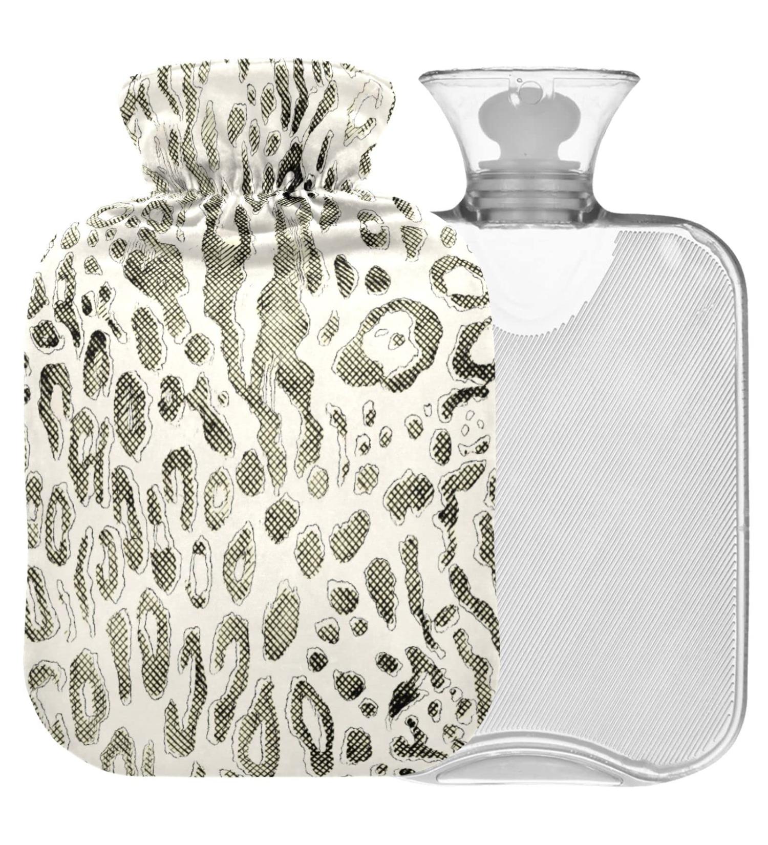 NAANLE 2L Transparent Hot Water Bottle - Watercolor Leopard Pattern for Pain Relief & Warmth | Ideal for Bed & Hand/Foot Therapy - Buy Online on GoSupps.com