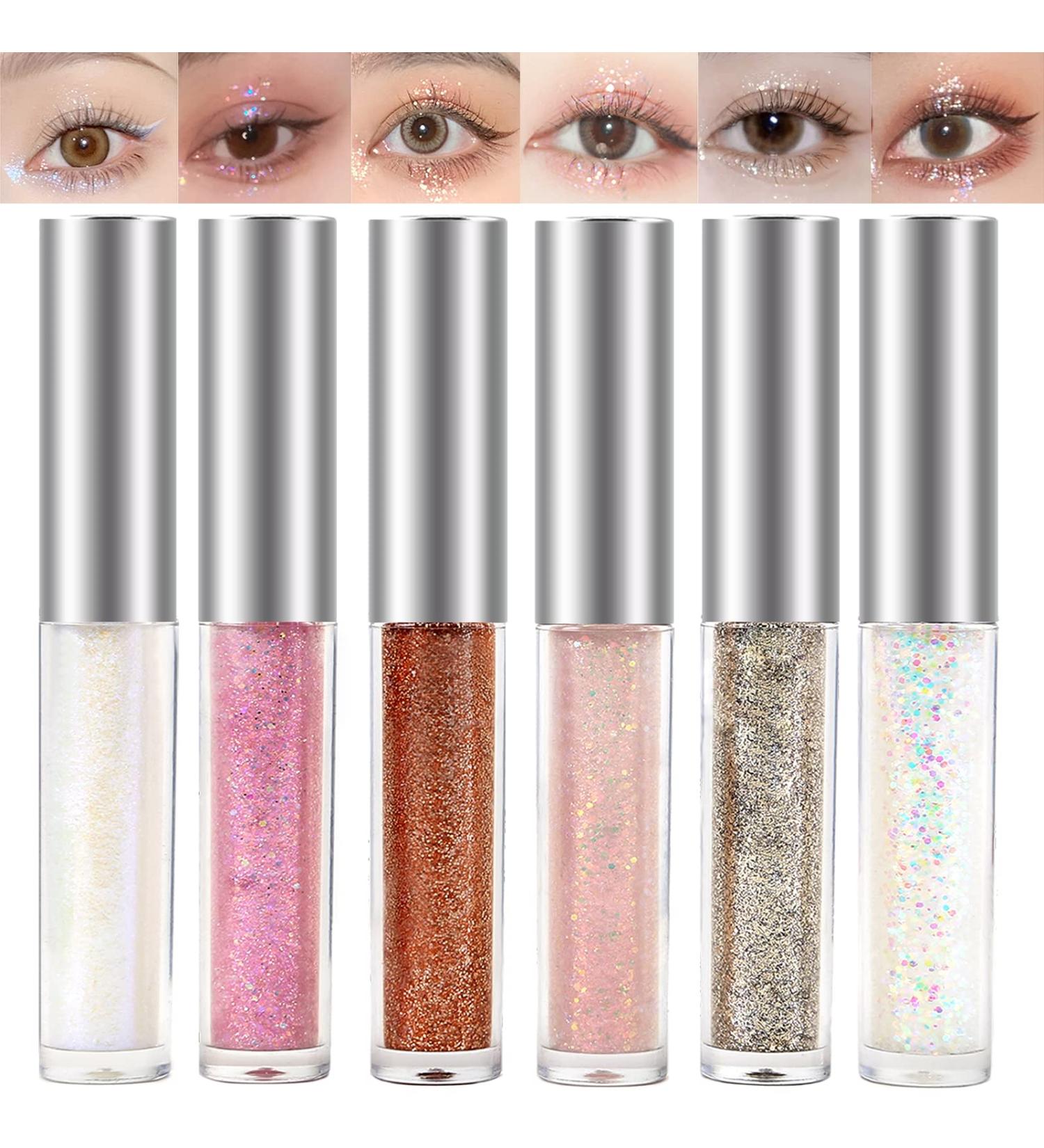 Erinde Liquid Glitter Eyeliner Eyeshadow Set - Shimmer Metallic Eye Shadow for Long-Lasting Korean Sparkle Makeup - 6PCS - Buy Online on GoSupps.com