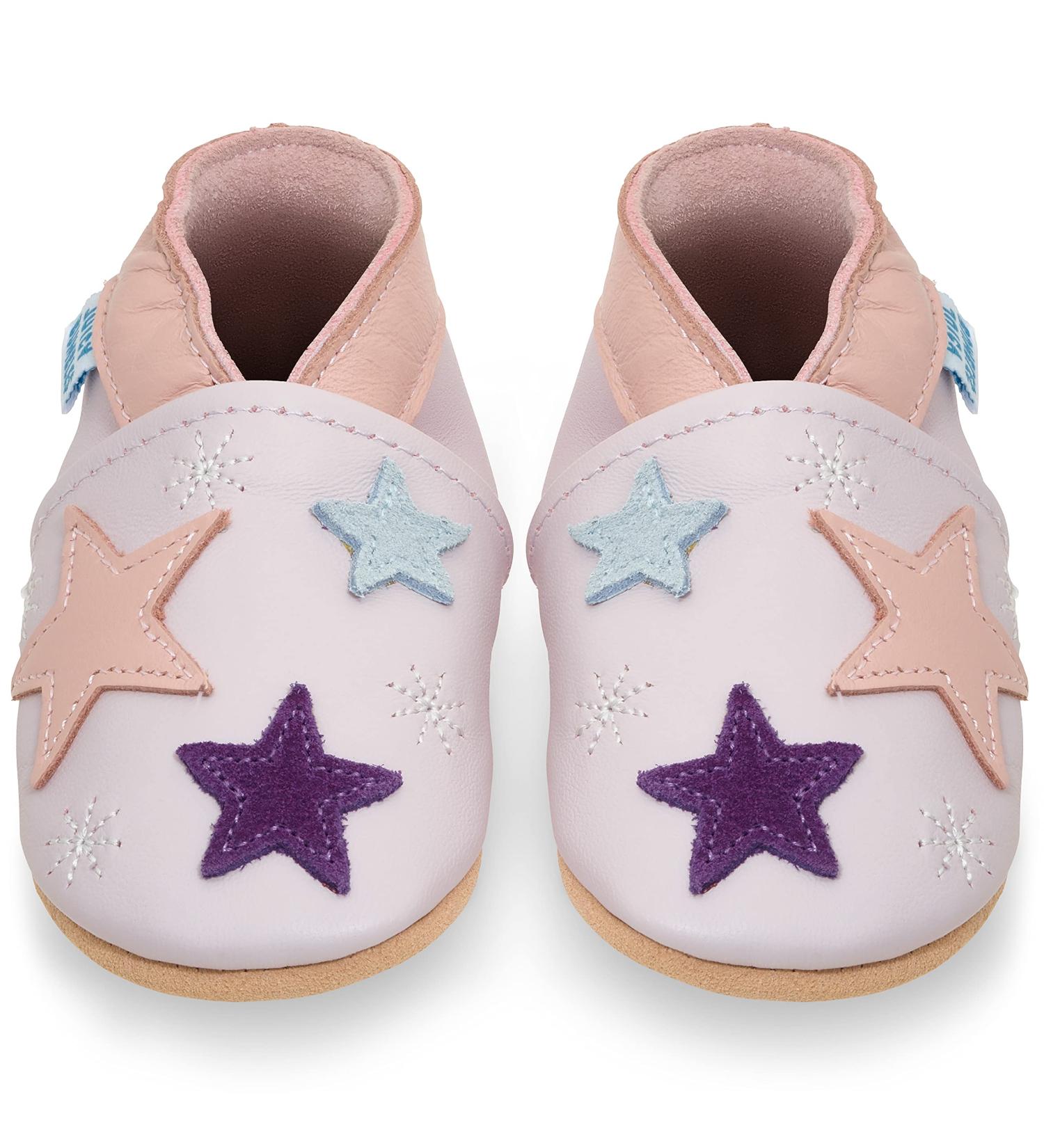 Soft Sole Leather Baby Shoes for 12-18 Months - Purple Stars | Toddler Walking Shoes - Buy Online on GoSupps.com