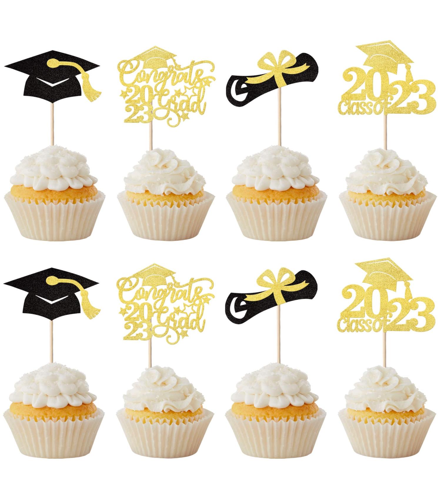 Pack of 24 Graduation Cake Decorations Glitter Class of 2023 Diploma Grade Cap Cake Decoration 2023 Graduation Cupcake Picks for 2023 School Graduation Theme Party Graduate Cake Decoration Gold Gold 24 Pieces - Buy Online on GoSupps.com