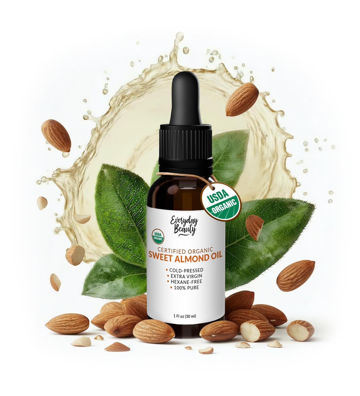 Organic Sweet Almond Oil | 100% Pure, Cold-Pressed, Unrefined | USDA Certified Organic | Amber Glass Bottle with Glass Dropper | For Face, Skin & Hair - 1 Fl Oz - Buy Online on GoSupps.com