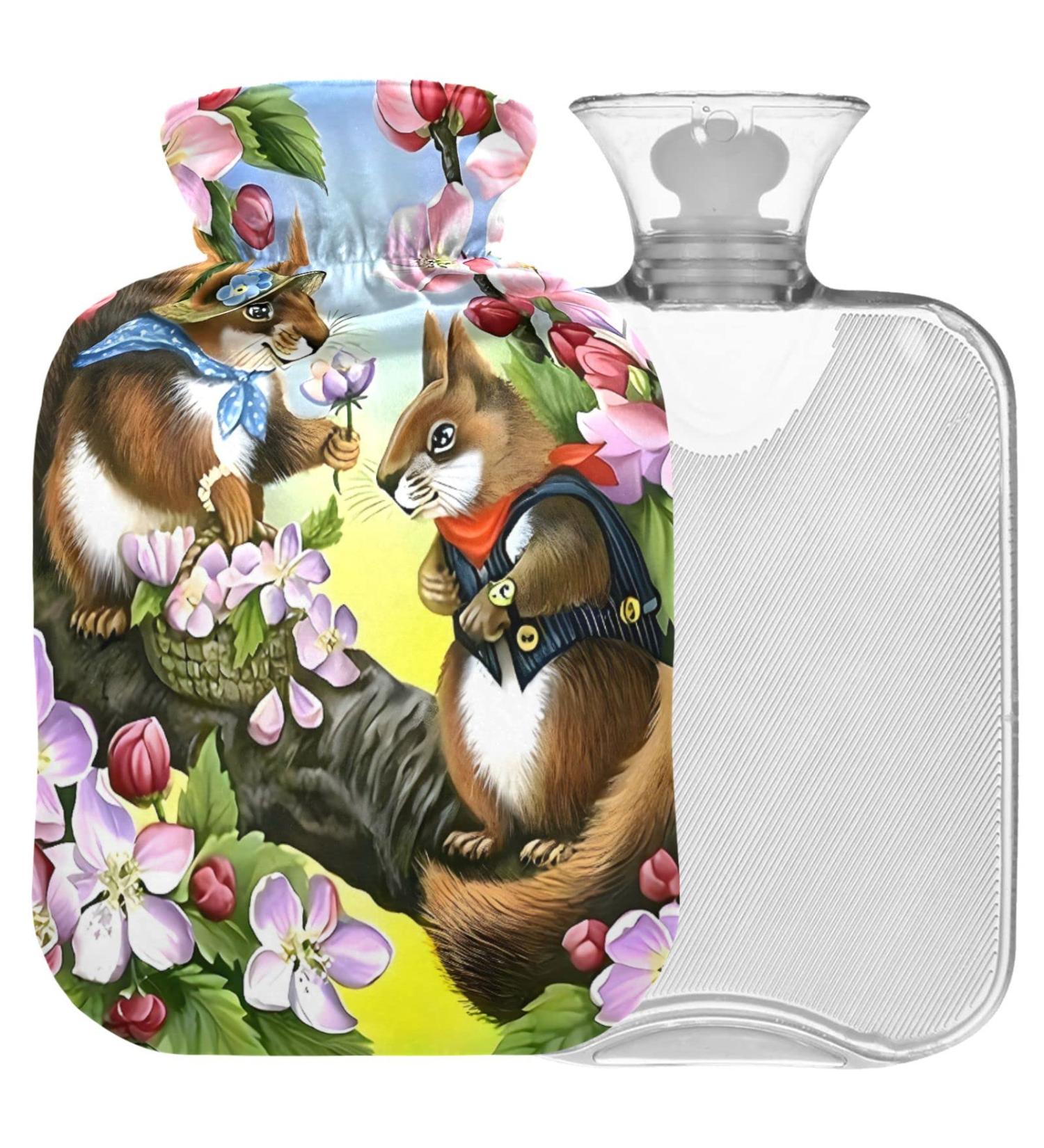 Naanle Cherry Blossom Squirrel Heat Bottle | 1L Transparent Hot Water Bottle for Pain Relief & Cold Therapy - Buy Online on GoSupps.com