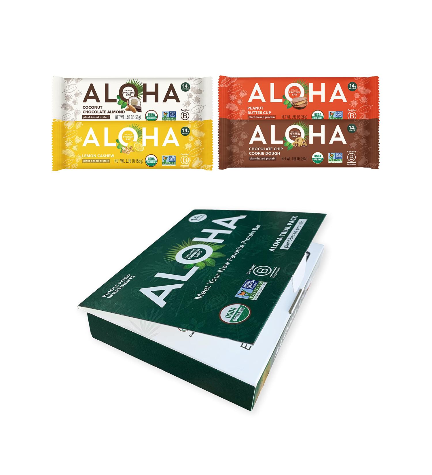 ALOHA Organic Plant Based Protein Bars Trial Pack - 4 Flavors | Vegan, Low Sugar, Gluten-Free & Paleo | Non-GMO Snacks | Low Carb | Stevia & Erythritol-Free - Buy Online on GoSupps.com