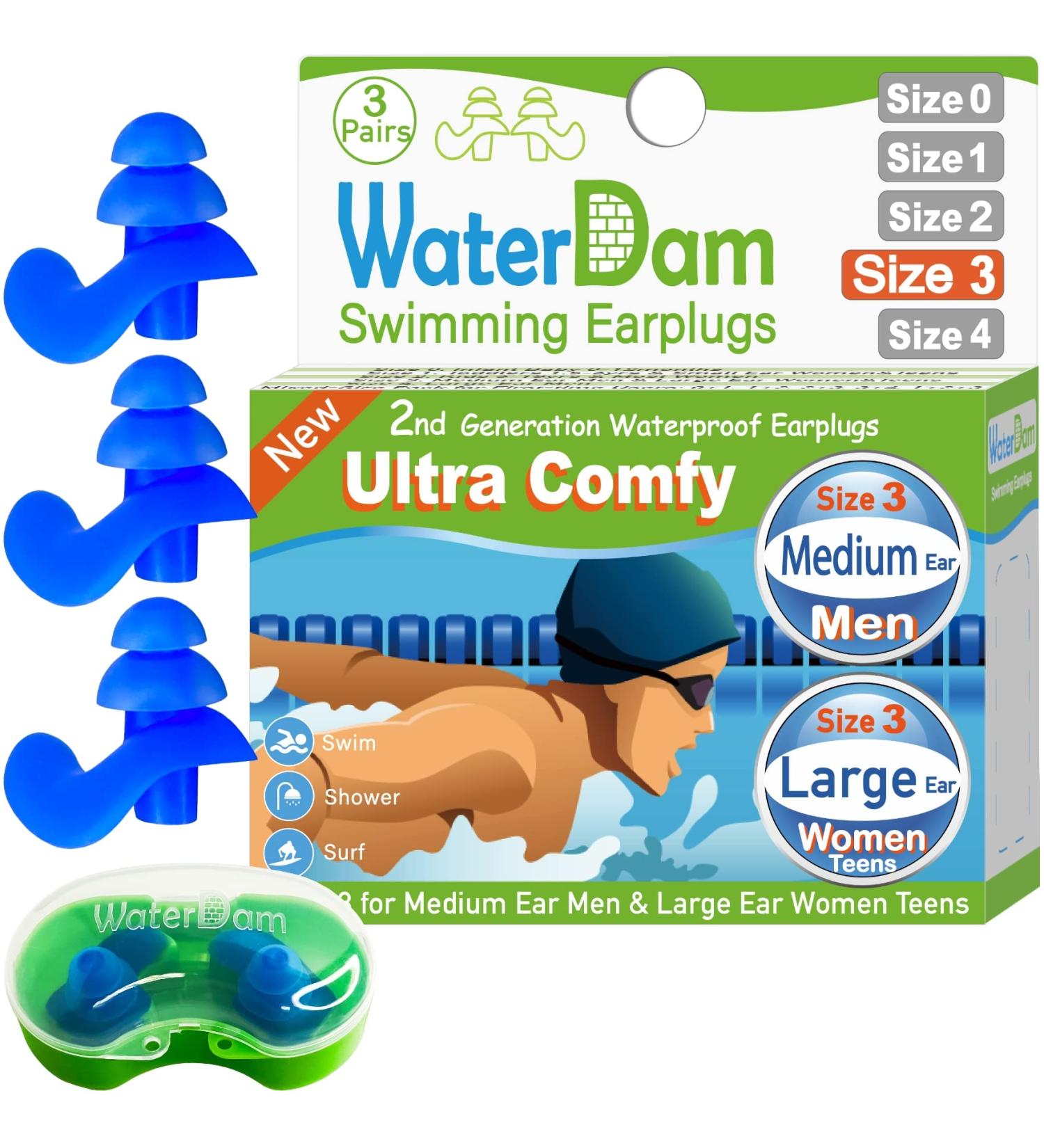 WaterDam Swimming Ear Plugs - Waterproof & Comfortable Earplugs for Swimmer's Ear Prevention - Blue - Buy Online on GoSupps.com