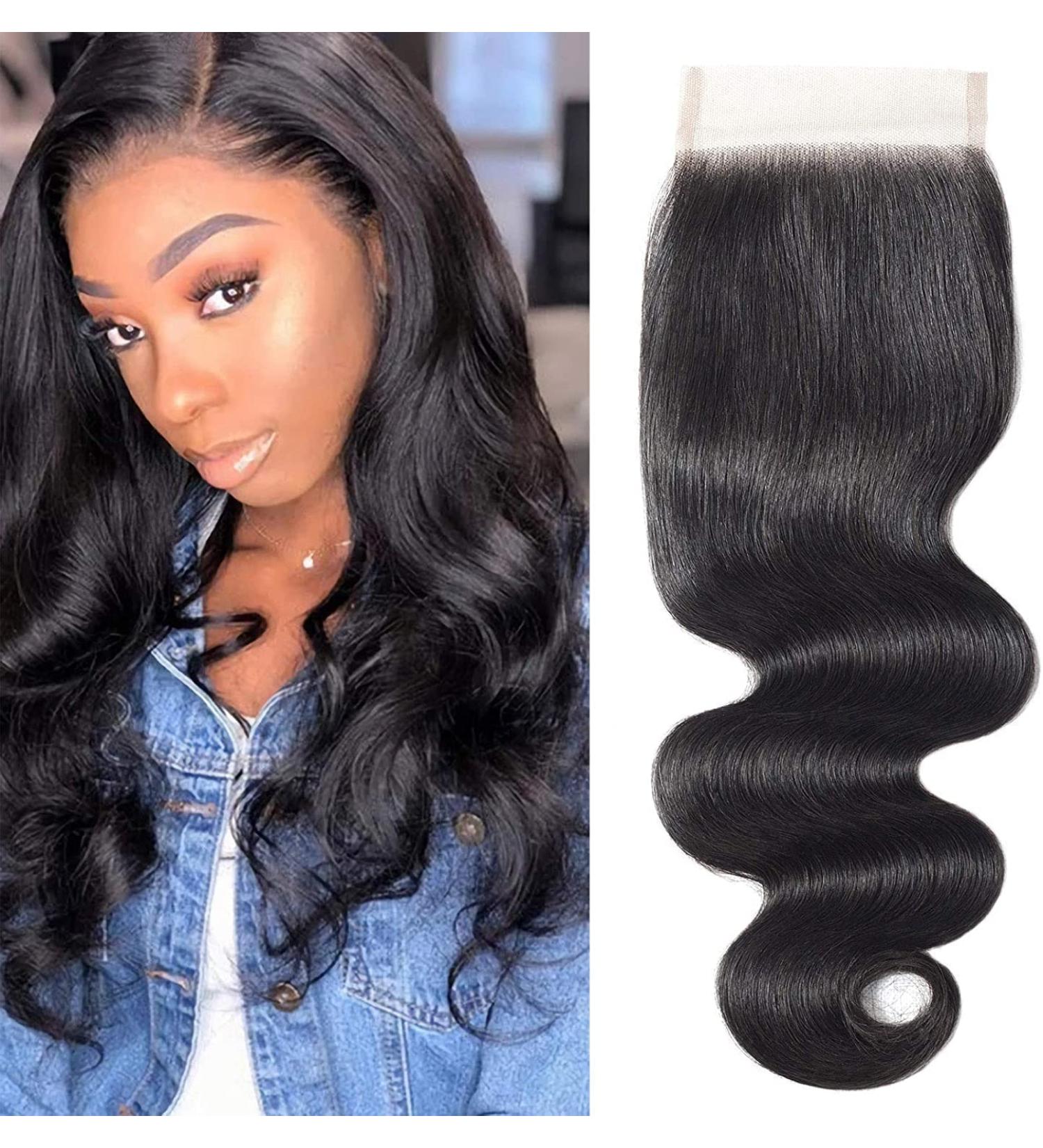 4x4 Lace Closure Human Hair Body Wave Virgin Hair Pre Plucked Swiss Lace 4x4 HD Lace Closure with Baby Hair Bleached Knots Natural Color Free Part 14 Inch - Buy Online on GoSupps.com