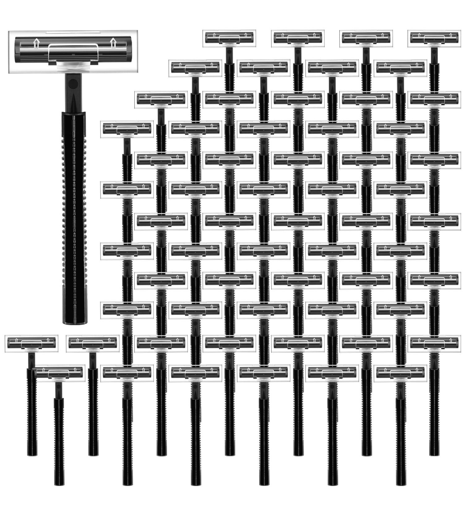 50 Pack Twin Blade Disposable Razors for Men & Women - Stainless Steel Travel Shaving Razors with Safety Cap for Sensitive Skin - Buy Online on GoSupps.com