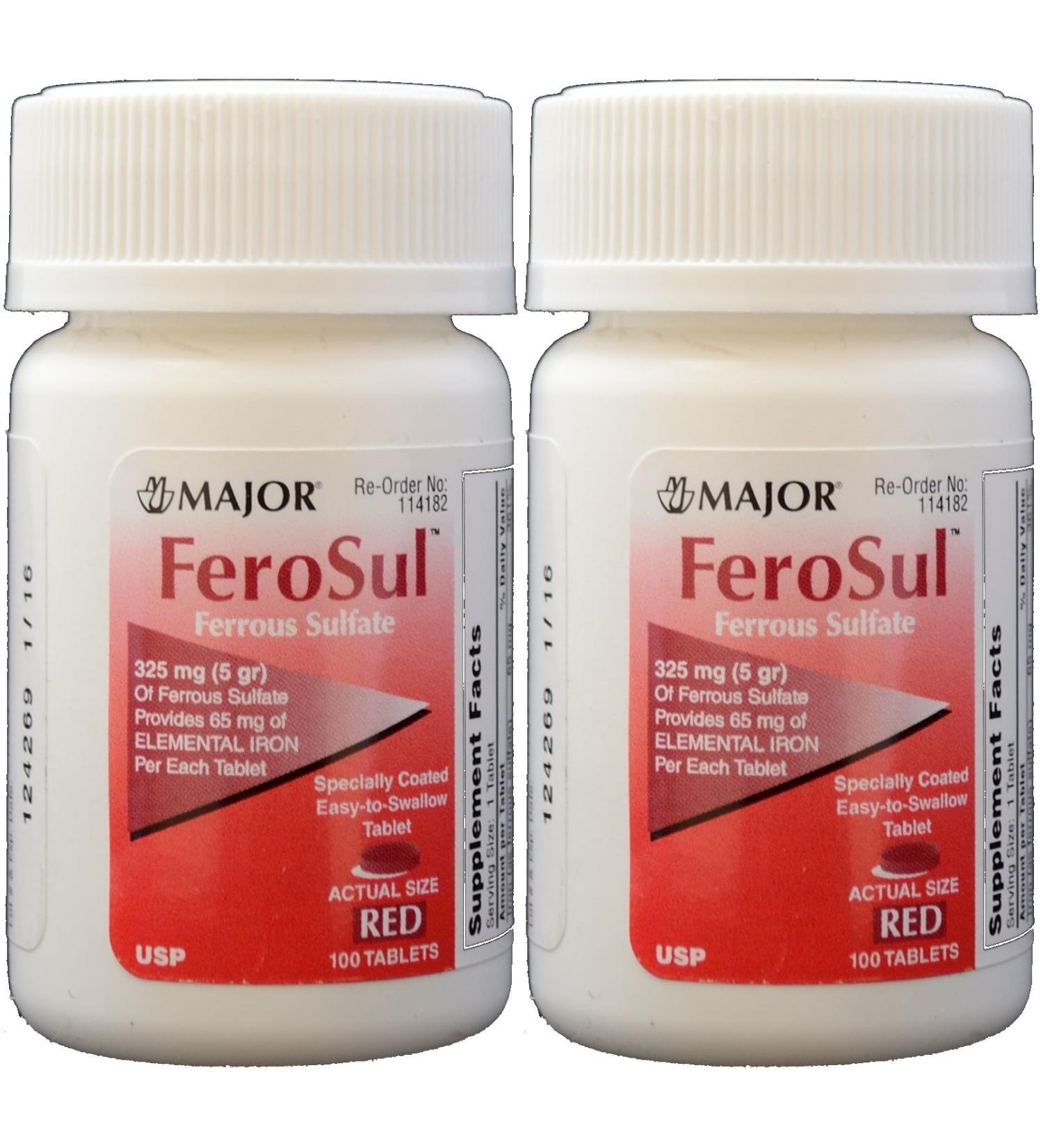 FERROUS SULFATE FC 325mg (5GR) Feosol Red Tablets 200 Tablets - 2 Pack 100 Count per Bottle - Buy Online on GoSupps.com