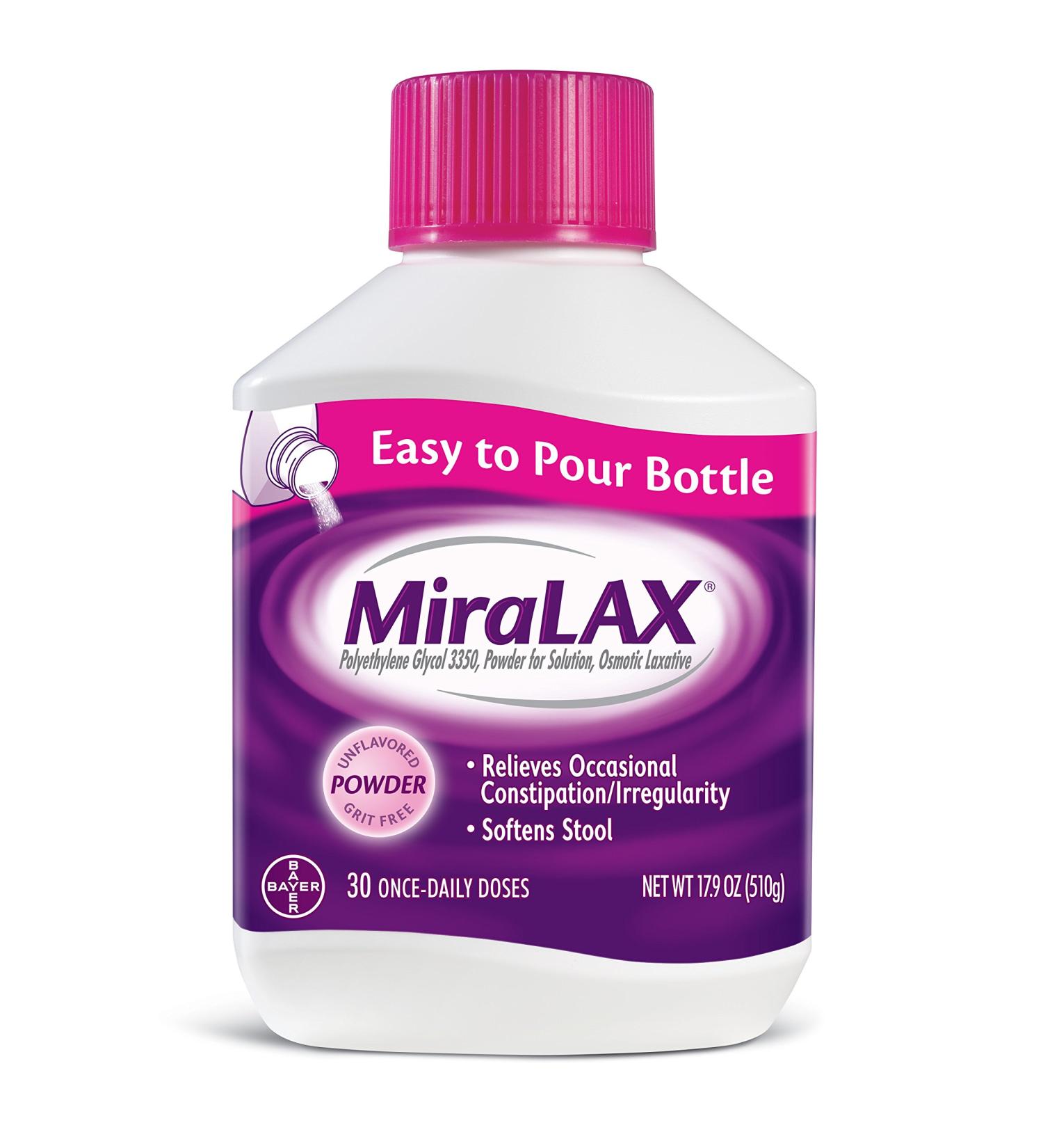 MiraLAX Laxative Powder 1.11lb for Gentle Constipation Relief - 30 Dose Polyethylene Glycol 3350 - Dr. Recommended Brand - Stimulant-Free - Softens Stool - Red - Pack of 1 - Buy Online on GoSupps.com