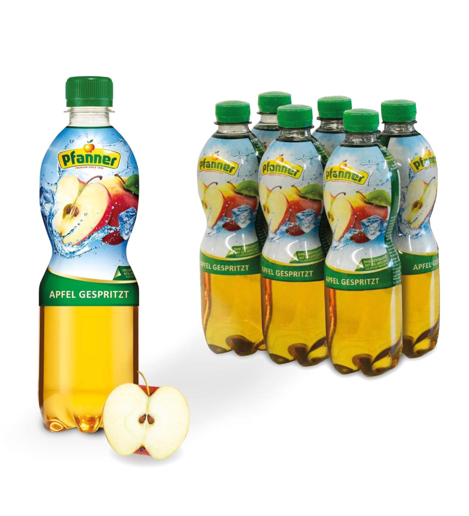 Pfanner Apple Spritzer (6 x 0.5L) - 55% Fruit Content No Added Sugar Carbonated Fruit Drink Bulk Pack - Buy Online on GoSupps.com