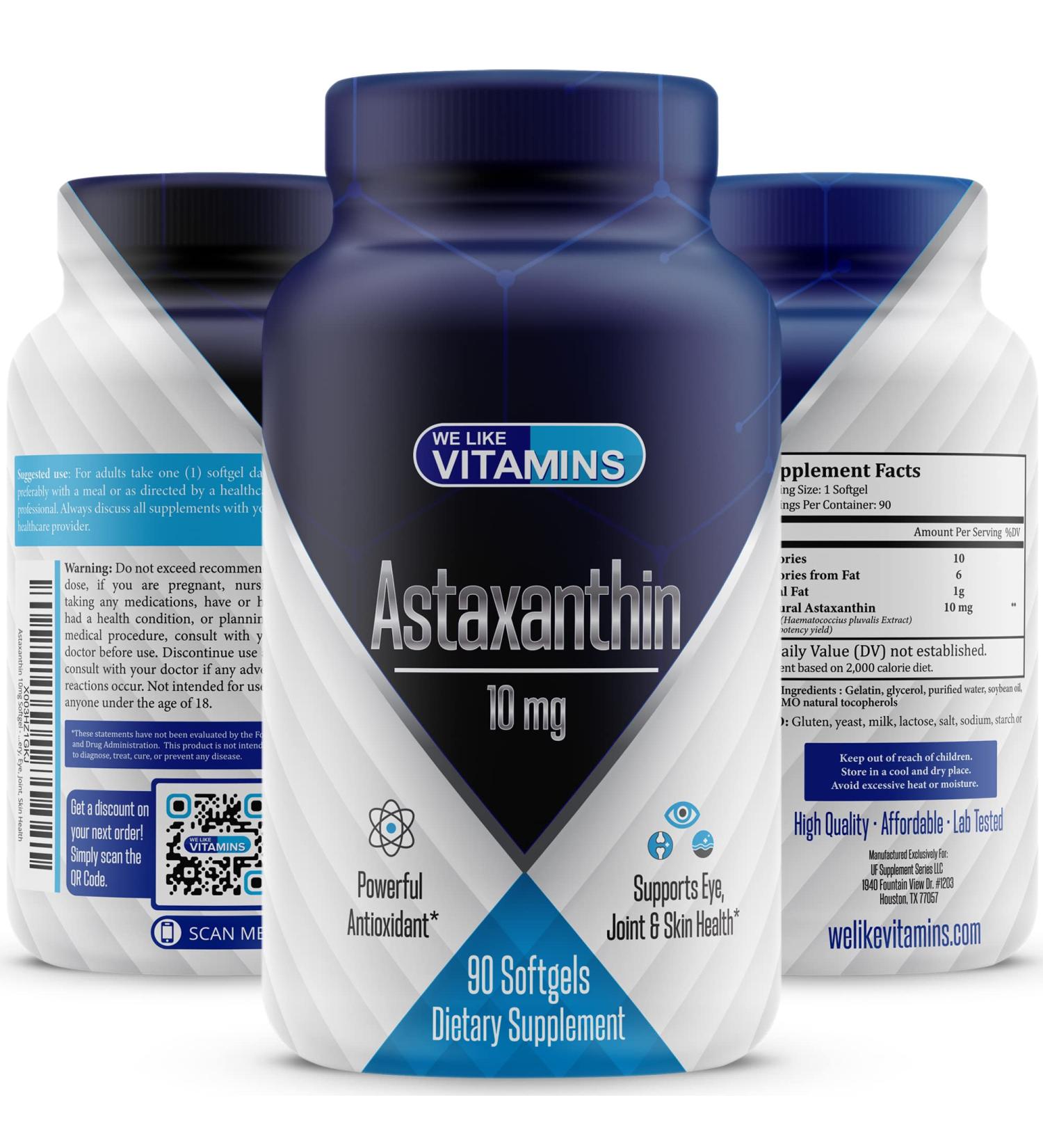 Astaxanthin 10mg Softgel - 90 ct - Antioxidant Supplement for Exercise Recovery & Health - Buy Online on GoSupps.com