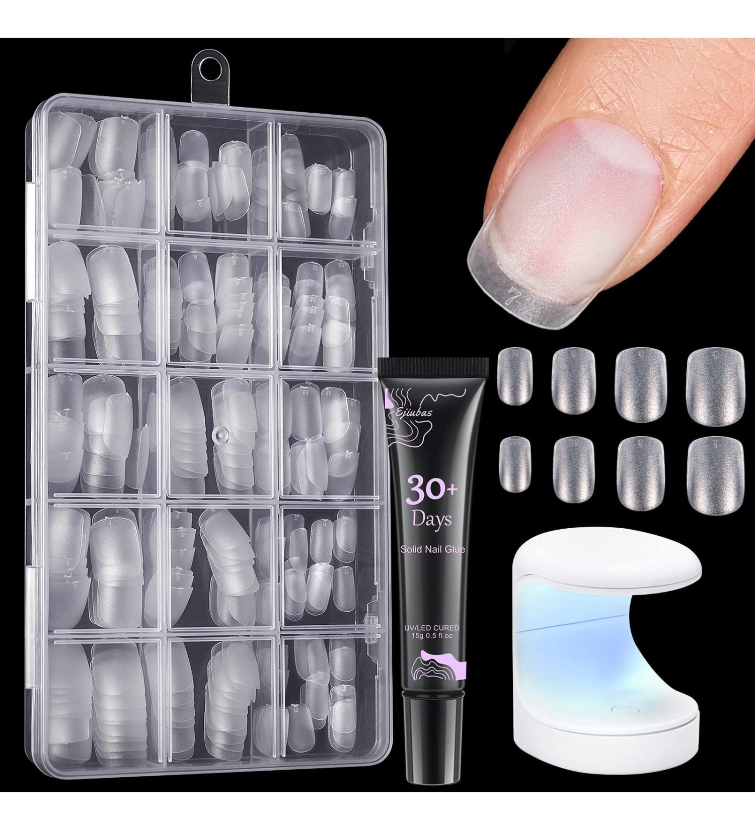 Ejiubas Soft Gel Nail Tips & Glue Kit - 300pcs Short Square Fake Nails with Extension Kit for Gel Nails - Buy Online on GoSupps.com