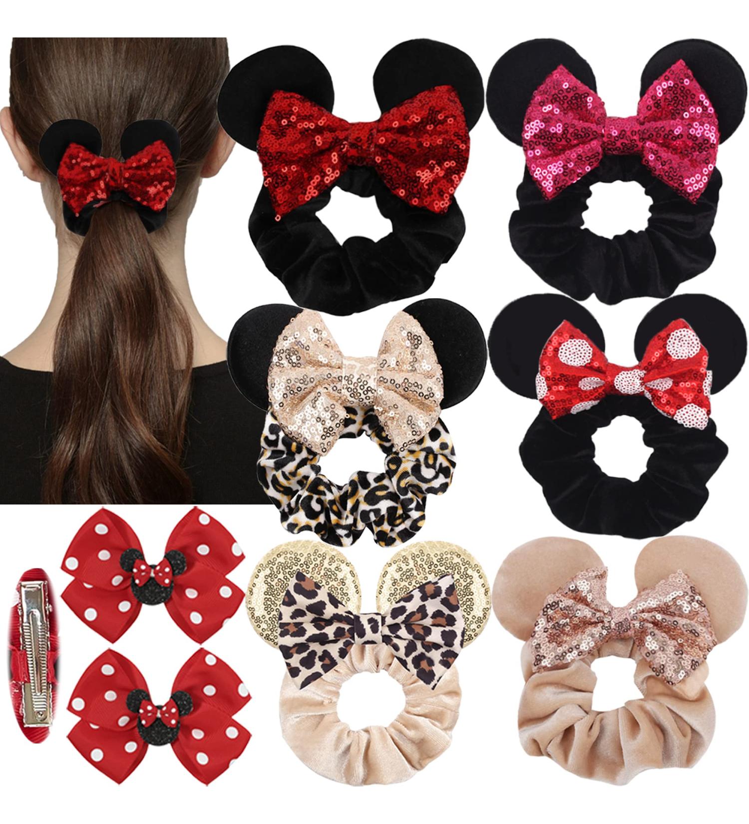 FACHPINT 8pcs Mouse Ears Velvet Bow Hair Scrunchies for Girls and Women - Red/Leopard - Buy Online on GoSupps.com