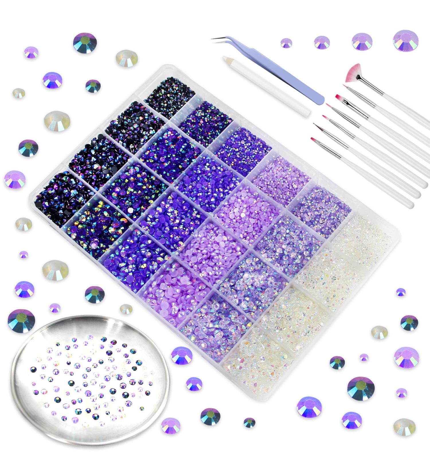 30,000 Pcs Jelly AB Flatback Rhinestones for Crafts - Dark Purple, Violets, Lavender - Multi-color Round Gems for Nail Art & Makeup - Buy Online on GoSupps.com