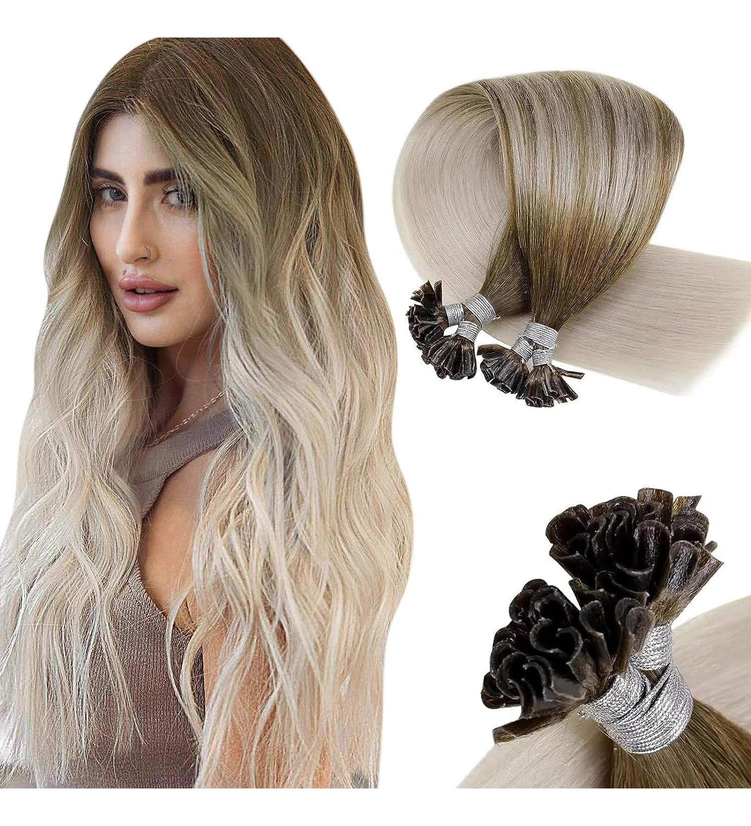 LAAVOO U Tips Extensions - Real Hair Balayage Brown & Light Brown Ombre #8/59 - Pre Bonded Keratin Extensions 50 Strands 35cm - Buy Online on GoSupps.com