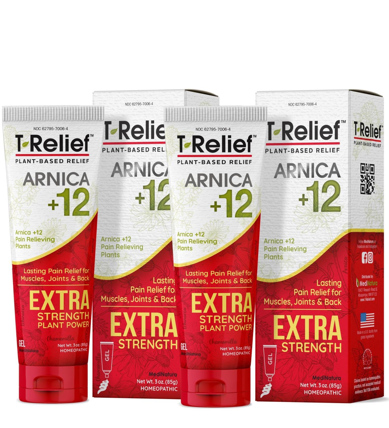 MediNatura T-Relief Extra Strength Gel Arnica +12 Natural Relieving Actives for Back Pain Joint Soreness Muscle Aches & Stiffness Whole Body Fast Acting Relief for Women & Men - 3 oz (2 Pack) T-Relief Gel - 3 Ounce (2 Pack) - Buy Online on GoSupps.com