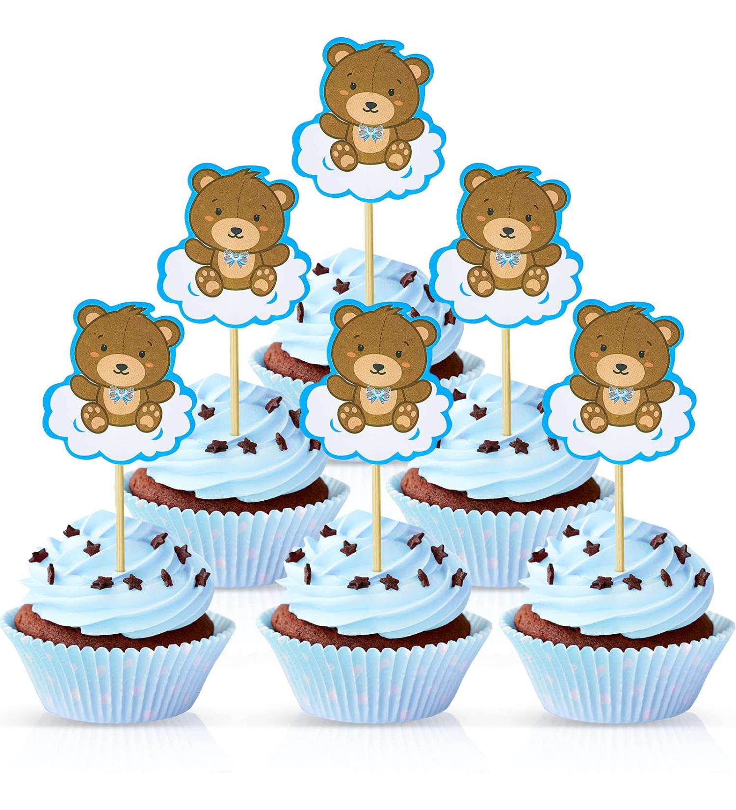 60 Pieces Teddy Bear Cupcake Cake Toppers Teddy Bear Themed Baby Shower Decorations Bear Cake Picks for Gender Reveal Baby Shower Party Decorations - Buy Online on GoSupps.com