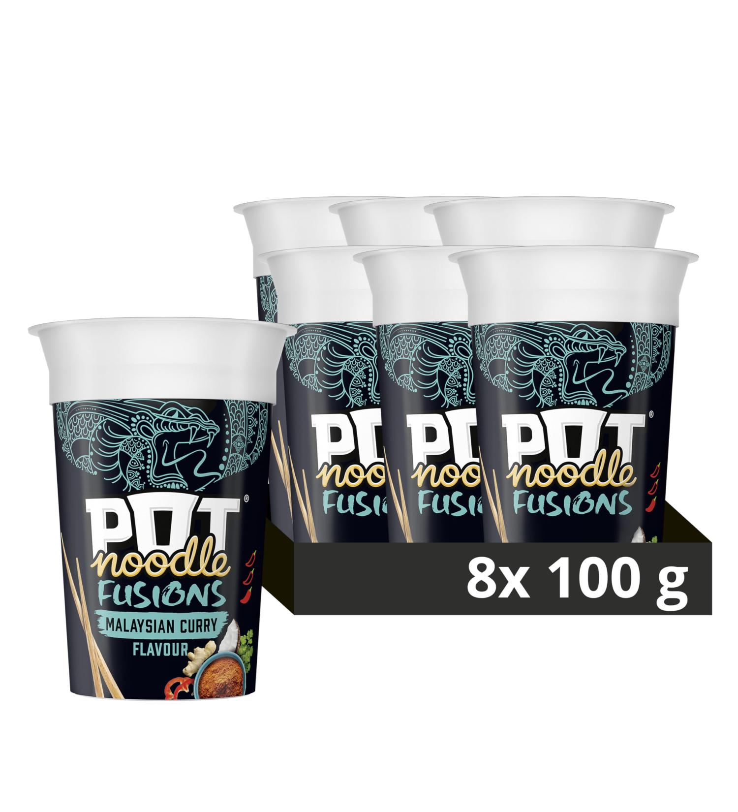 Pot Noodle Fusions Malaysian Curry Instant Snack Vegan quick-to-make snack pot 8x 100 g - Buy Online on GoSupps.com