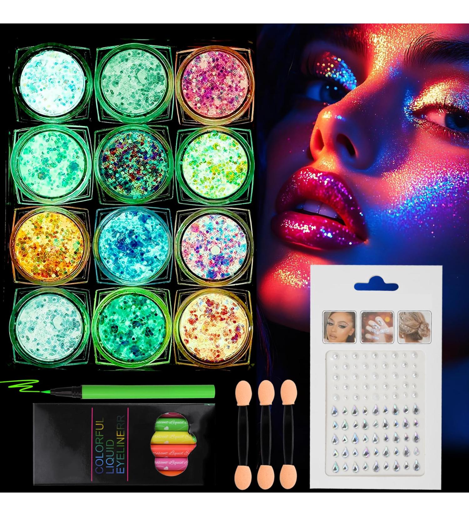  ZEKUN Face Glitter Festival Light Body Glitter Makeup Festival 12 Colours of Glitter Gel for Body Hair Party Masquerade Halloween Christmas - Buy Online on GoSupps.com