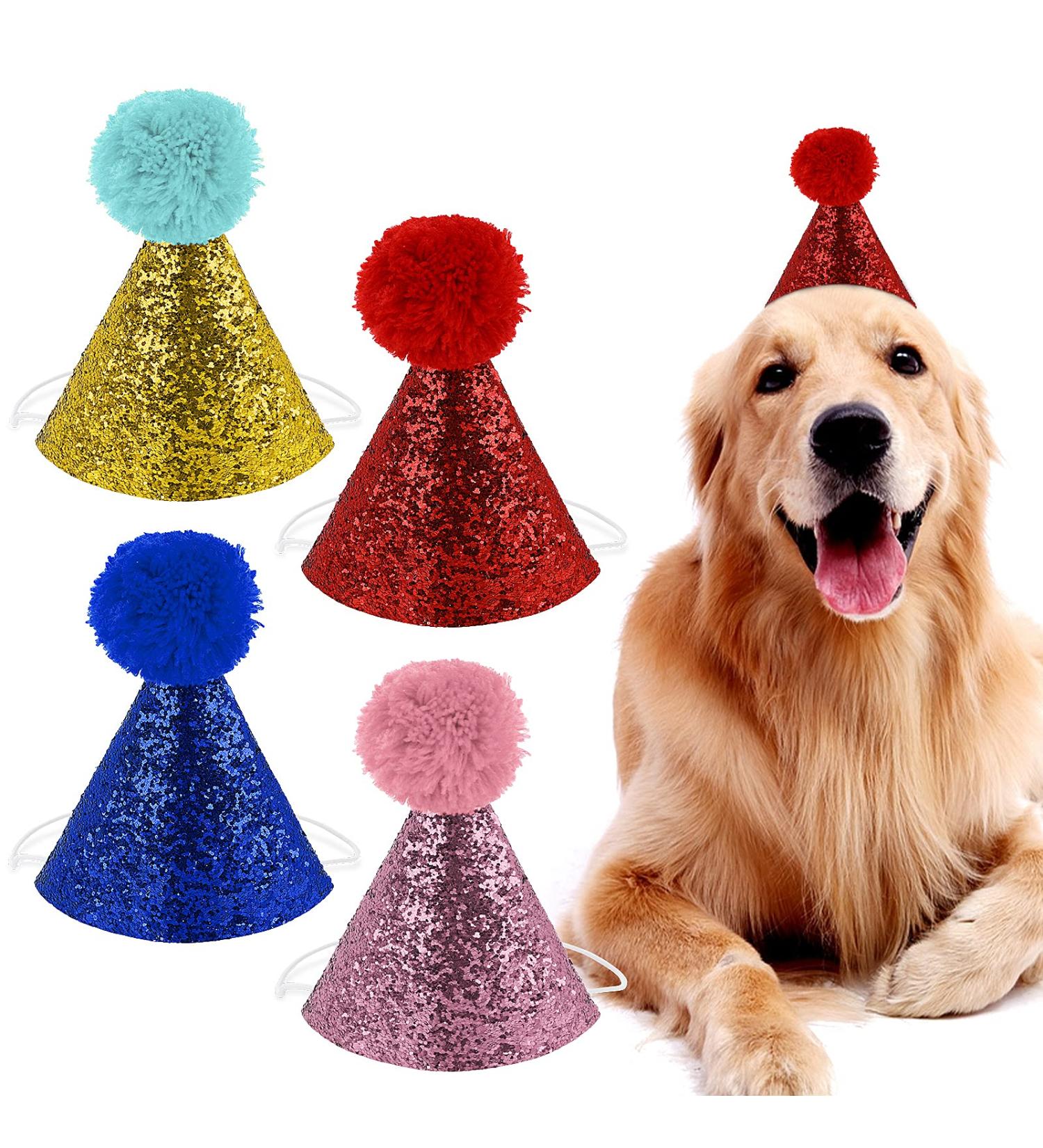 Molain Dog Birthday Hats 4 Pieces Dog Party Hats Party Decorations Accessories for Dog cat Headband hats red royal blue gold pink 11.5 x 7.5 cm - Buy Online on GoSupps.com