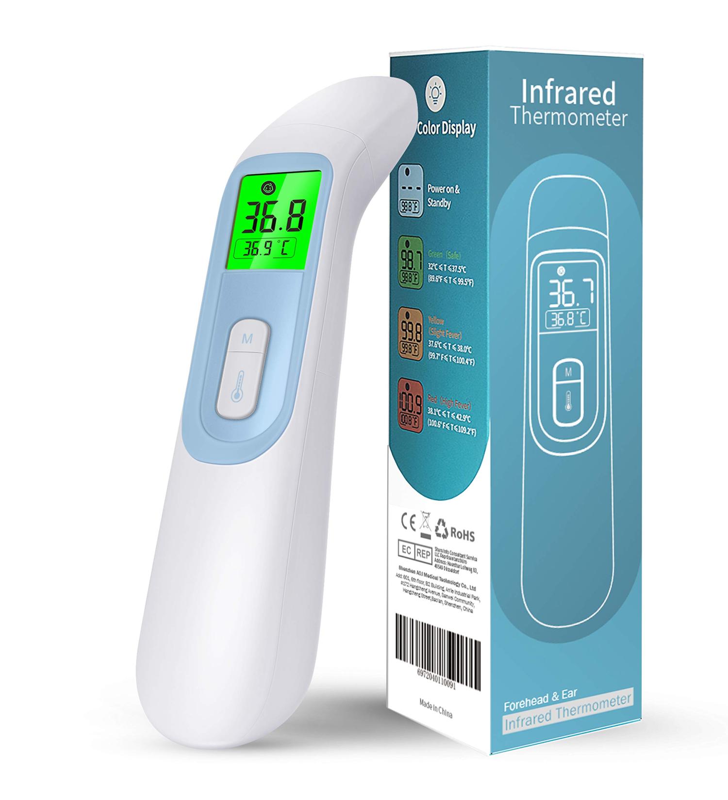 Infrared Ear/Forehead Thermometer for Child, Adult, Baby - Fast 1s Measurement, 4 Color Backlight Display, Fever Indicator - Buy Online on GoSupps.com