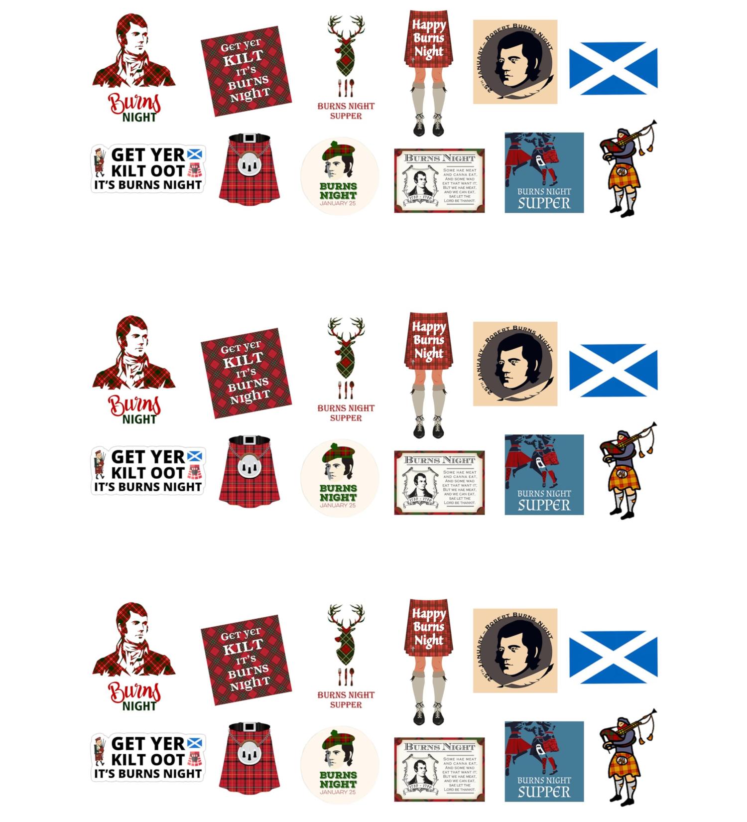 36 Stand Up Burns Night Themed Edible Wafer Paper Cake Toppers Decorations - Buy Online on GoSupps.com
