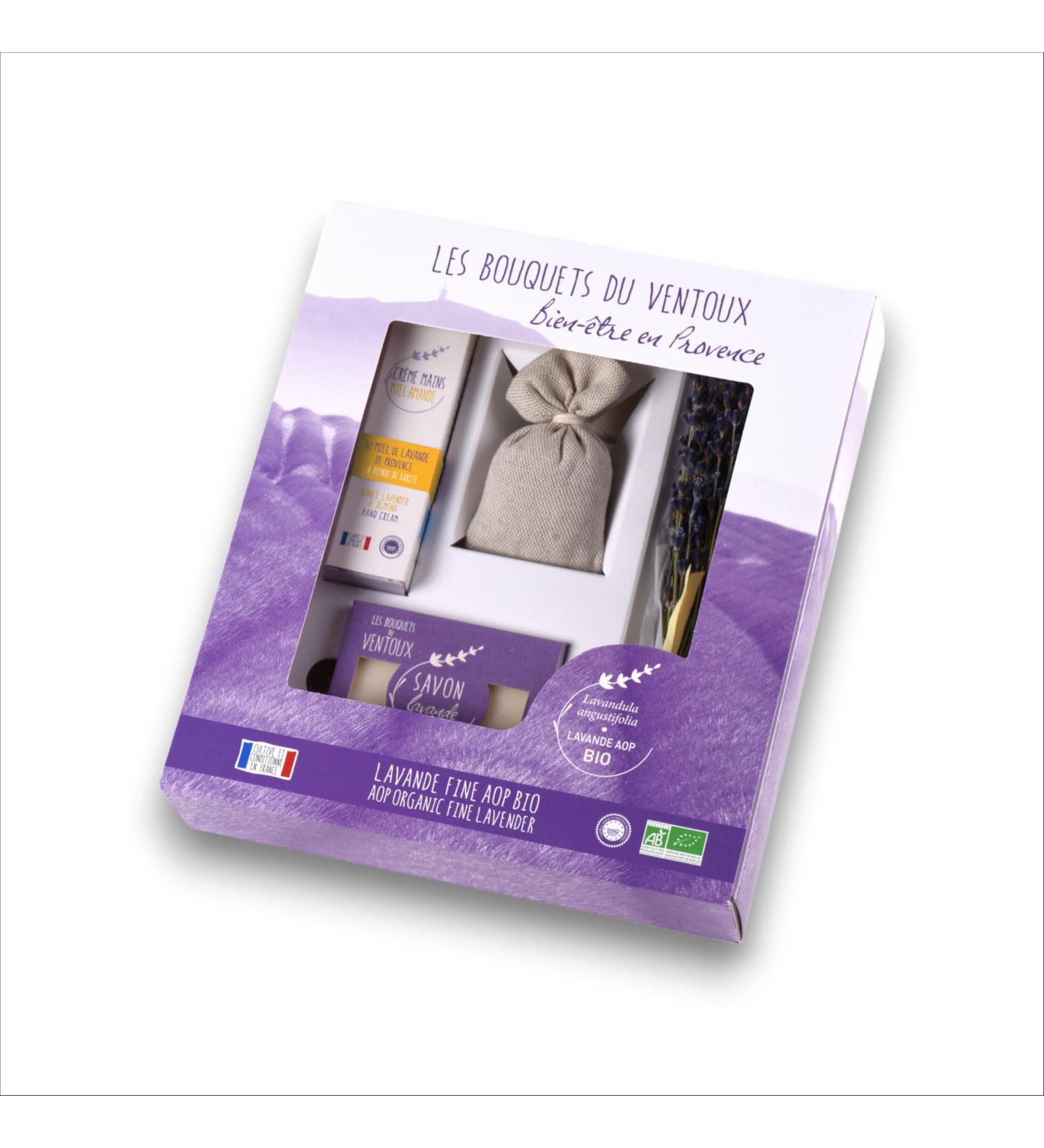 Organic Lavender Well-Being Gift Box in Provence - Relaxation Kit Lavender Exfoliating Soap Lavender Hand Cream Raw Lavender Bouquet and Bag of Lavender Flowers - Grown and Packaged in Provence - Buy Online on GoSupps.com